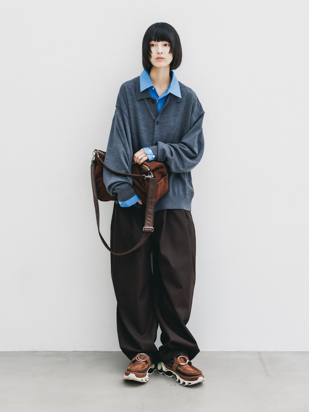 【10.21 WED 20:00- IN STOCK】 12G WOOL KNIT COLLARED CARDIGAN (GRAY)