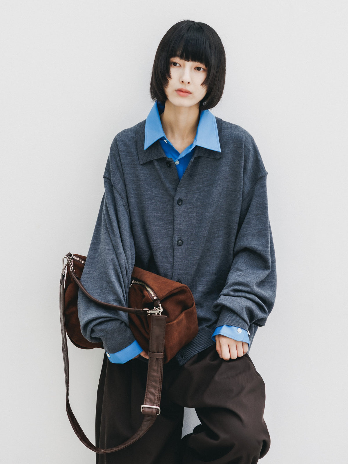 【10.21 WED 20:00- IN STOCK】 12G WOOL KNIT COLLARED CARDIGAN (GRAY)