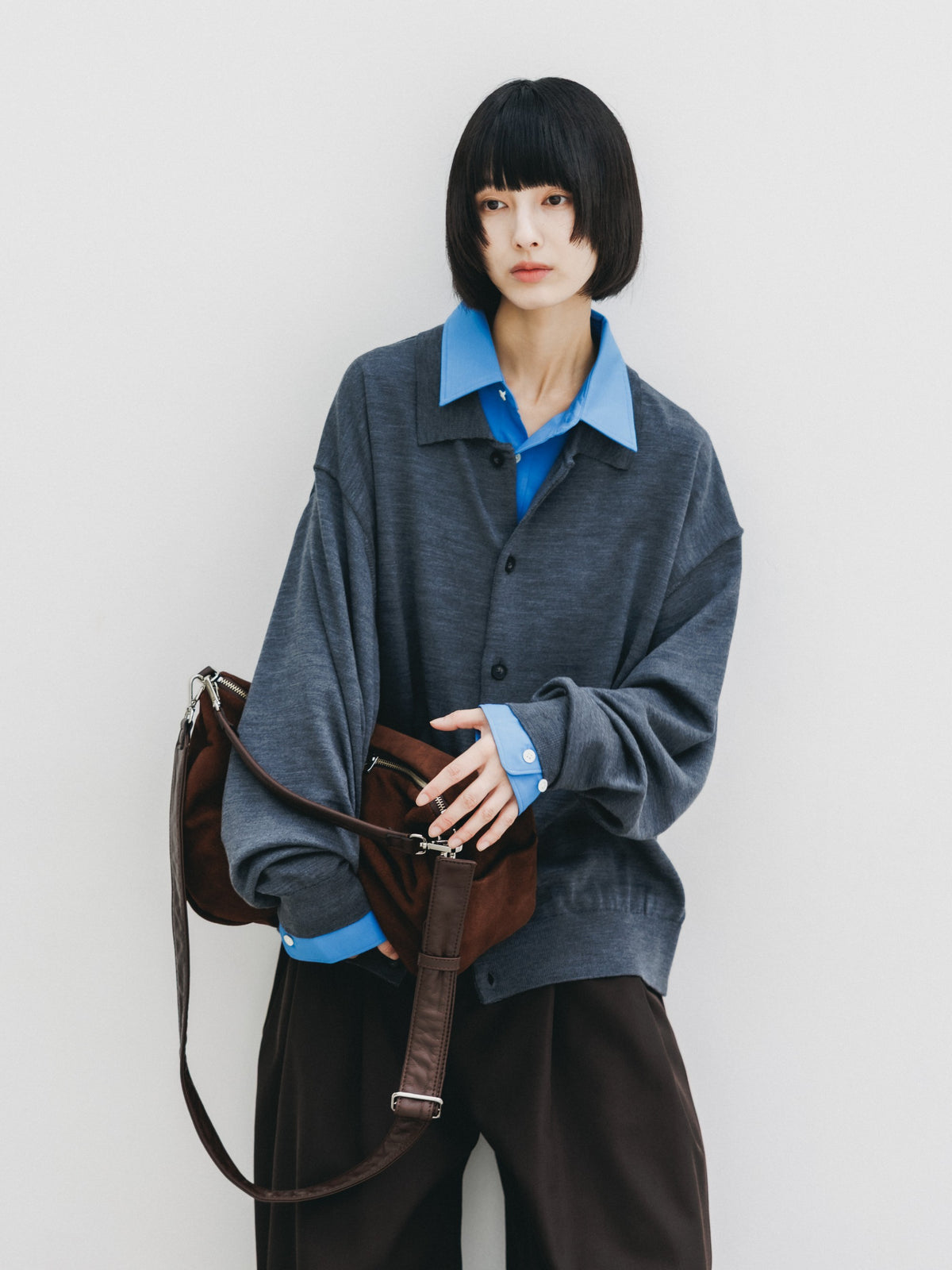 【10.21 WED 20:00- IN STOCK】 12G WOOL KNIT COLLARED CARDIGAN (GRAY)