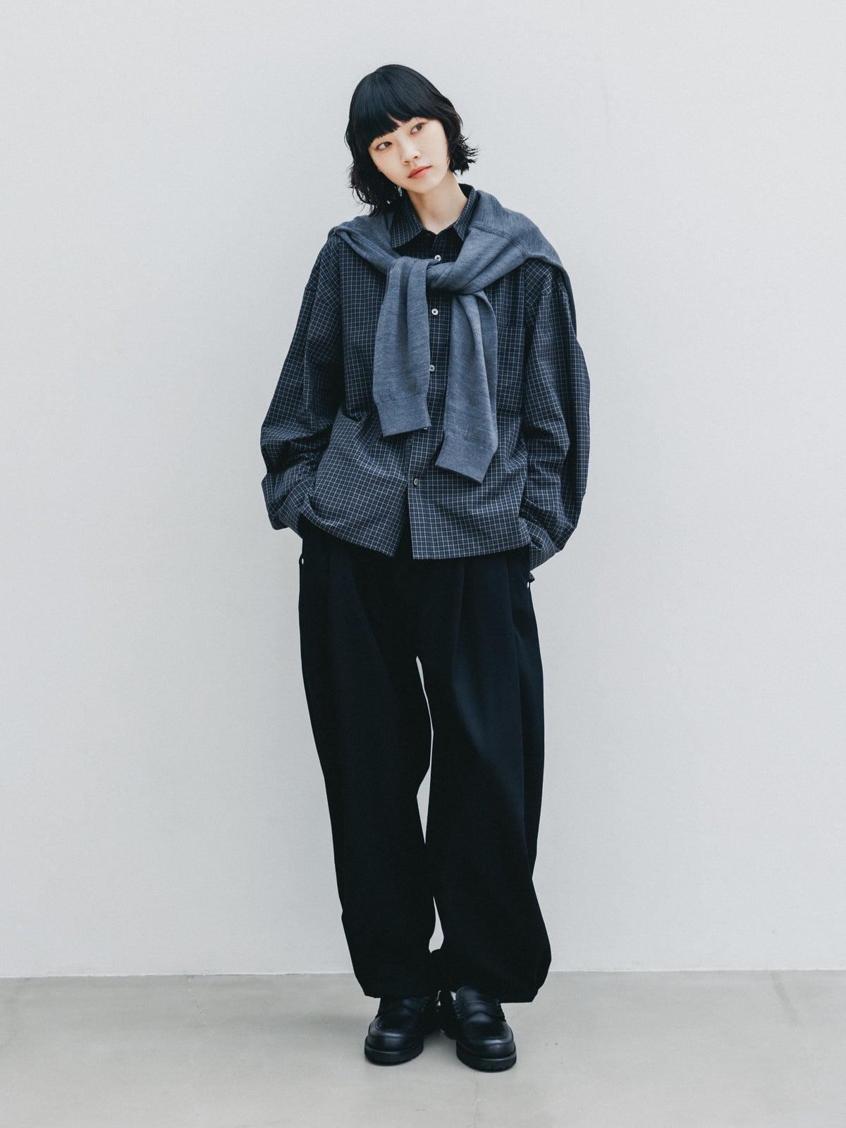 【10.14 WED 20:00- IN STOCK】 MINI CHECK EVERYDAY BOX FIT L/S SHIRT (BLACK MINI CHECK)
