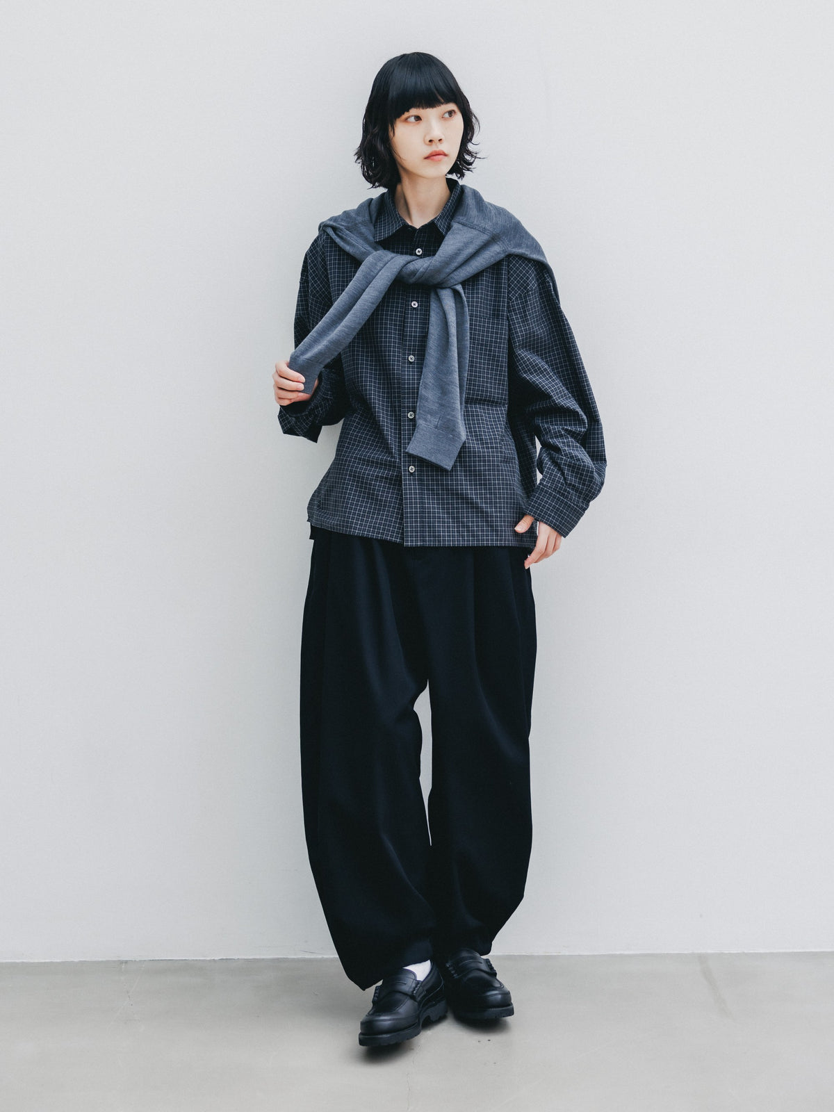 【10.14 WED 20:00- IN STOCK】 MINI CHECK EVERYDAY BOX FIT L/S SHIRT (BLACK MINI CHECK)