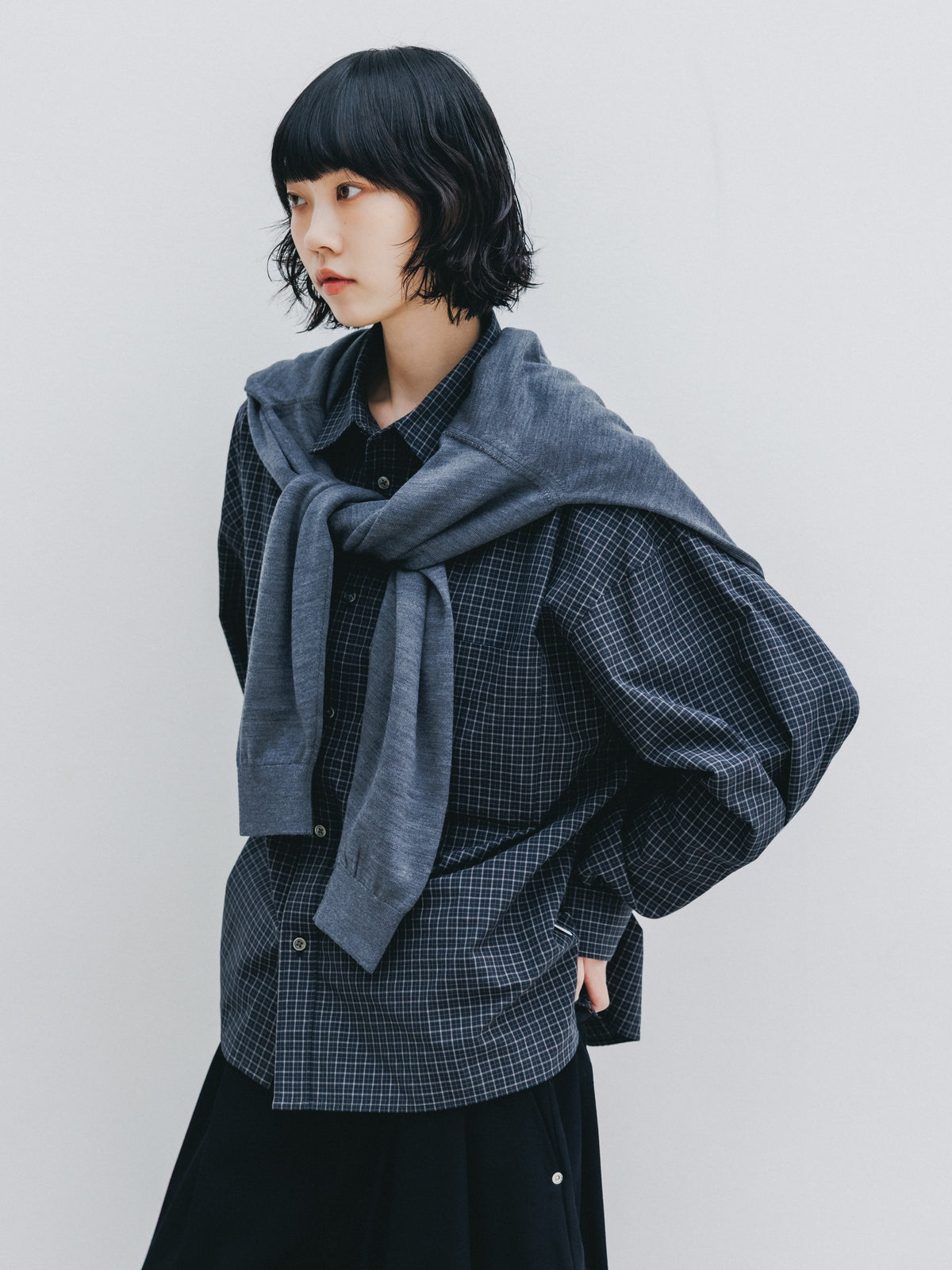【10.14 WED 20:00- IN STOCK】 MINI CHECK EVERYDAY BOX FIT L/S SHIRT (BLACK MINI CHECK)