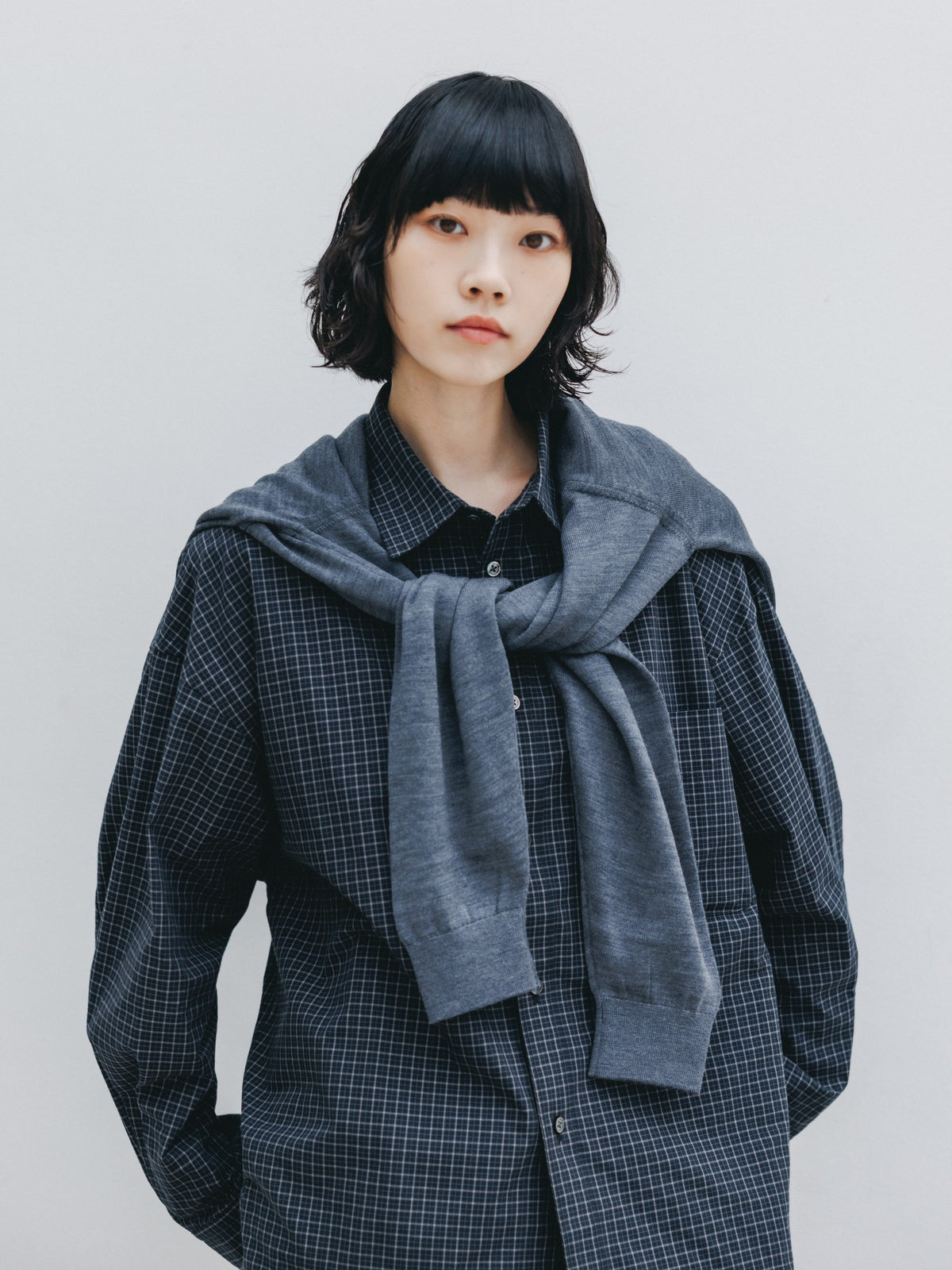 【10.14 WED 20:00- IN STOCK】 MINI CHECK EVERYDAY BOX FIT L/S SHIRT (BLACK MINI CHECK)