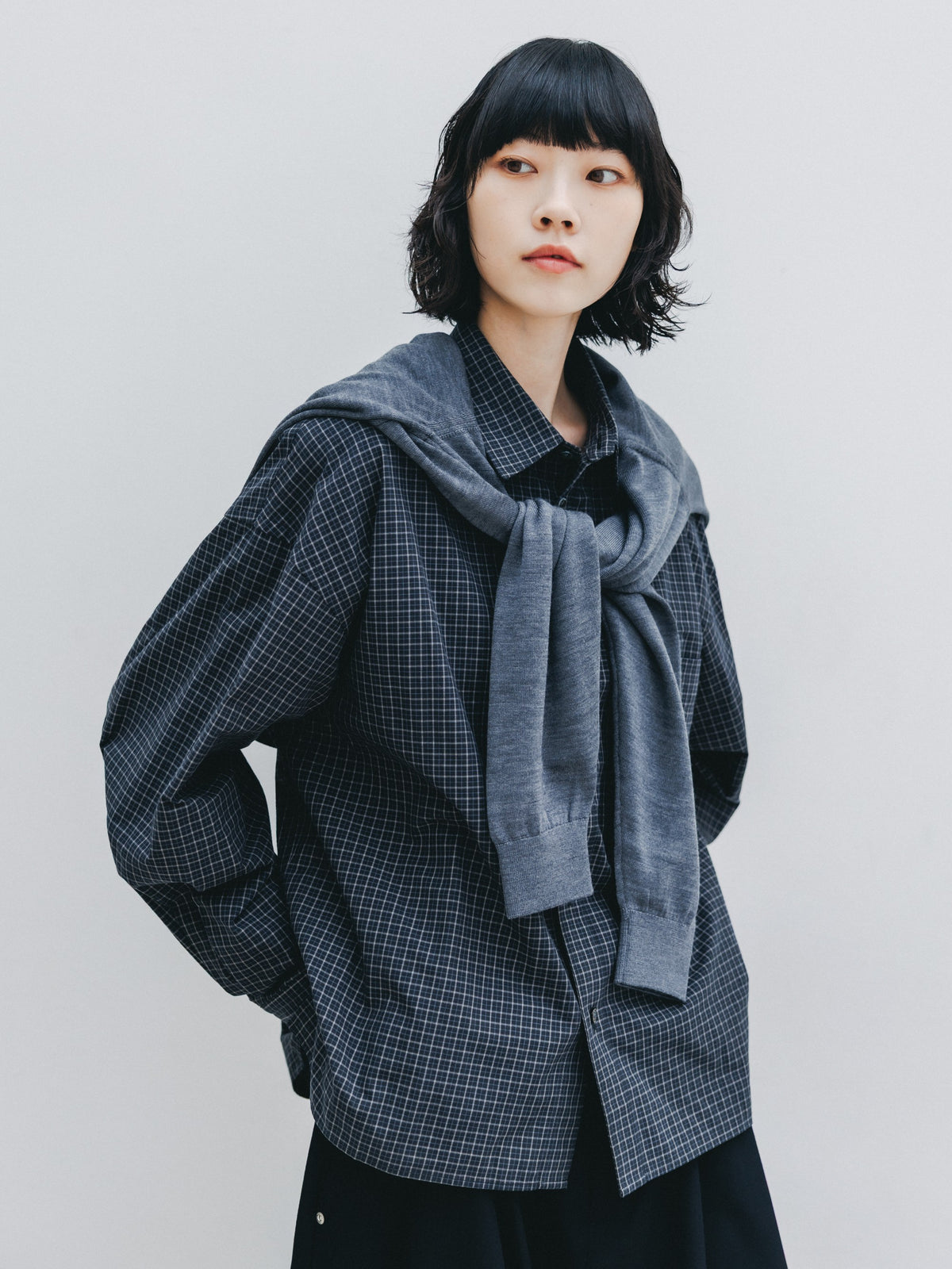 【10.14 WED 20:00- IN STOCK】 MINI CHECK EVERYDAY BOX FIT L/S SHIRT (BLACK MINI CHECK)