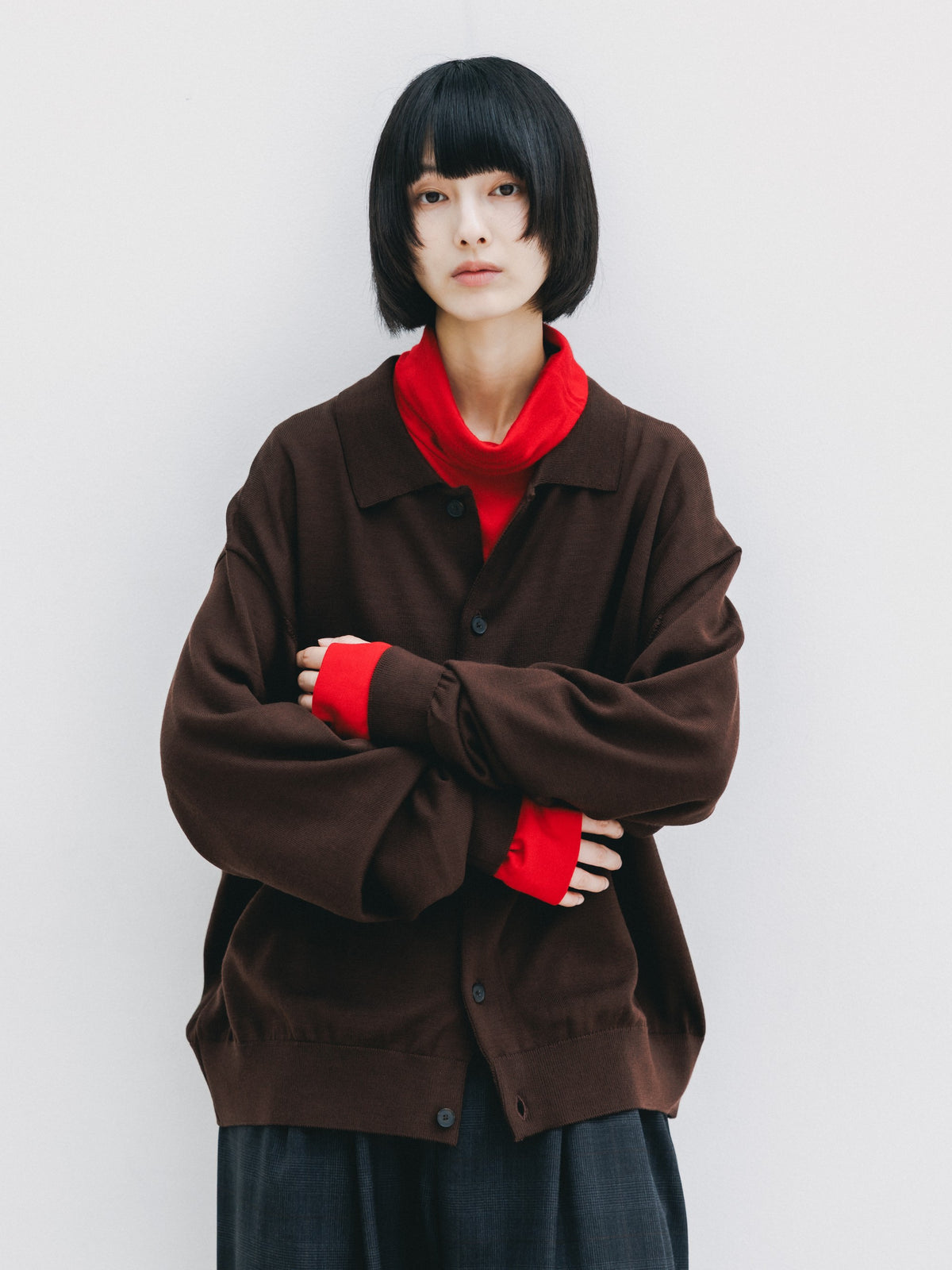 【10.21 WED 20:00- IN STOCK】 12G WOOL KNIT COLLARED CARDIGAN (BROWN)