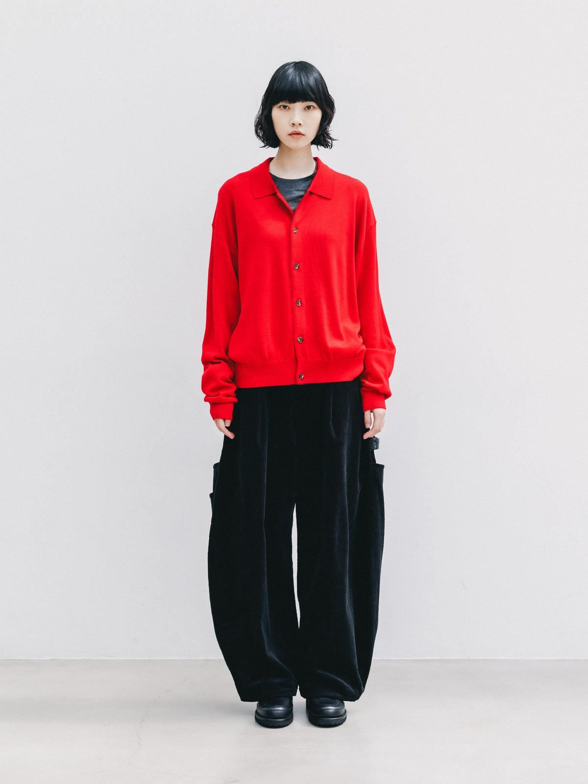 【10.21 WED 20:00- IN STOCK】 12G WOOL KNIT COLLARED CARDIGAN (RED)