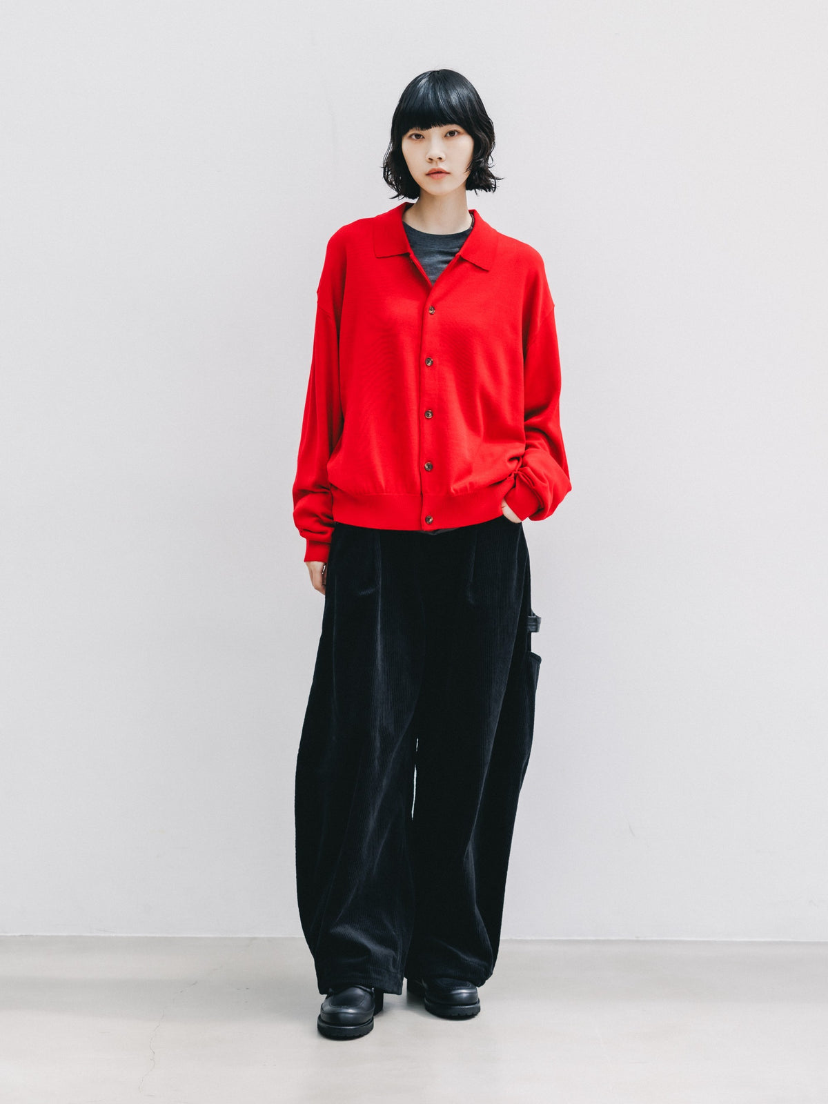 【10.21 WED 20:00- IN STOCK】 12G WOOL KNIT COLLARED CARDIGAN (RED)