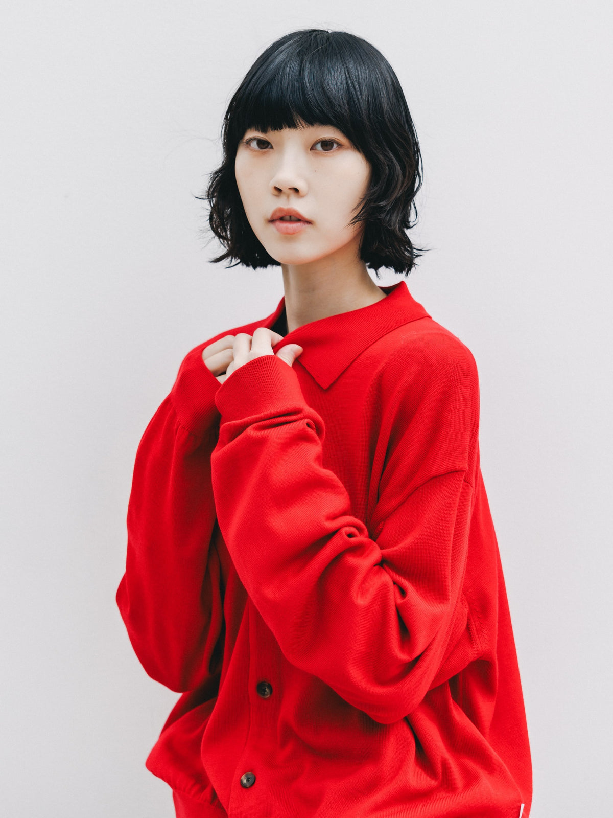 【10.21 WED 20:00- IN STOCK】 12G WOOL KNIT COLLARED CARDIGAN (RED)