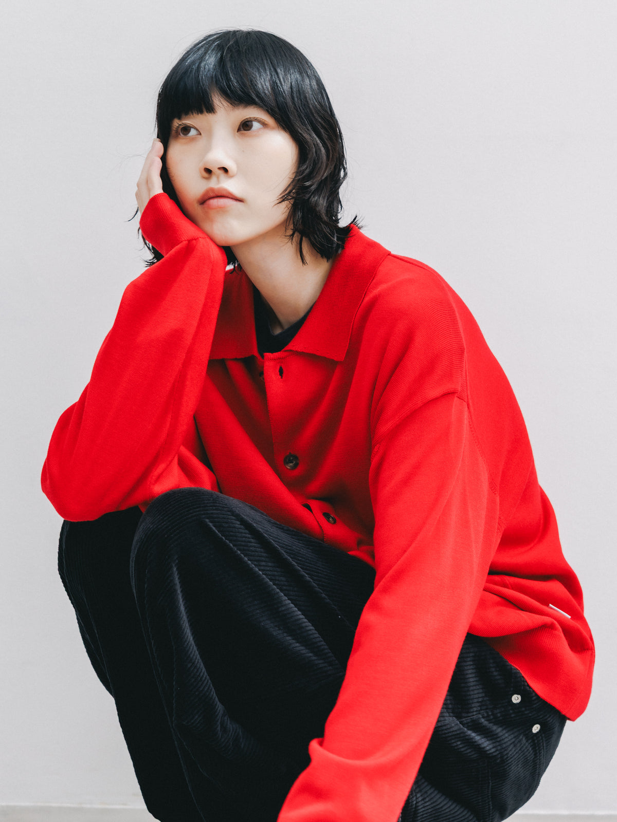 【10.21 WED 20:00- IN STOCK】 12G WOOL KNIT COLLARED CARDIGAN (RED)