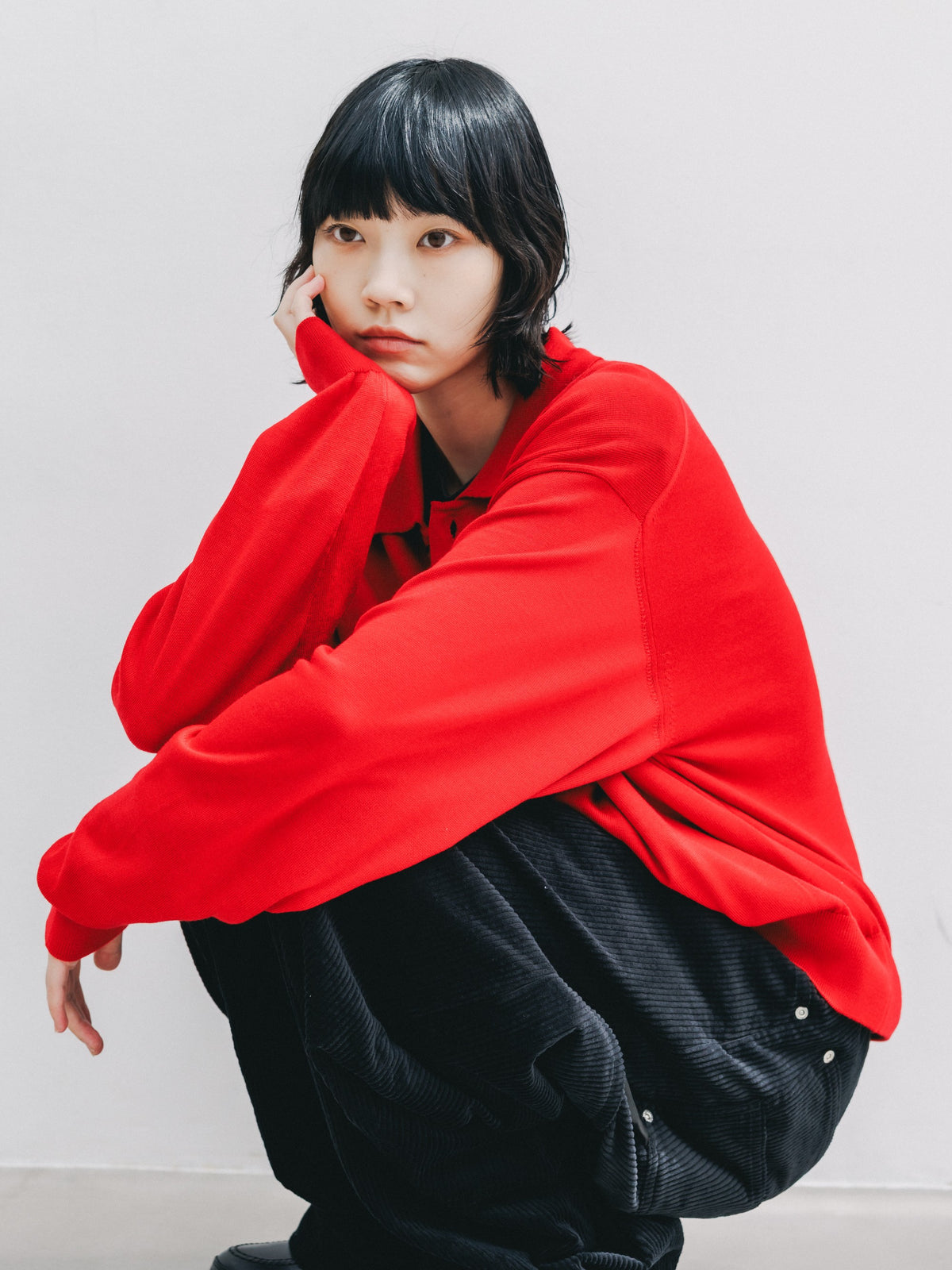 【10.21 WED 20:00- IN STOCK】 12G WOOL KNIT COLLARED CARDIGAN (RED)