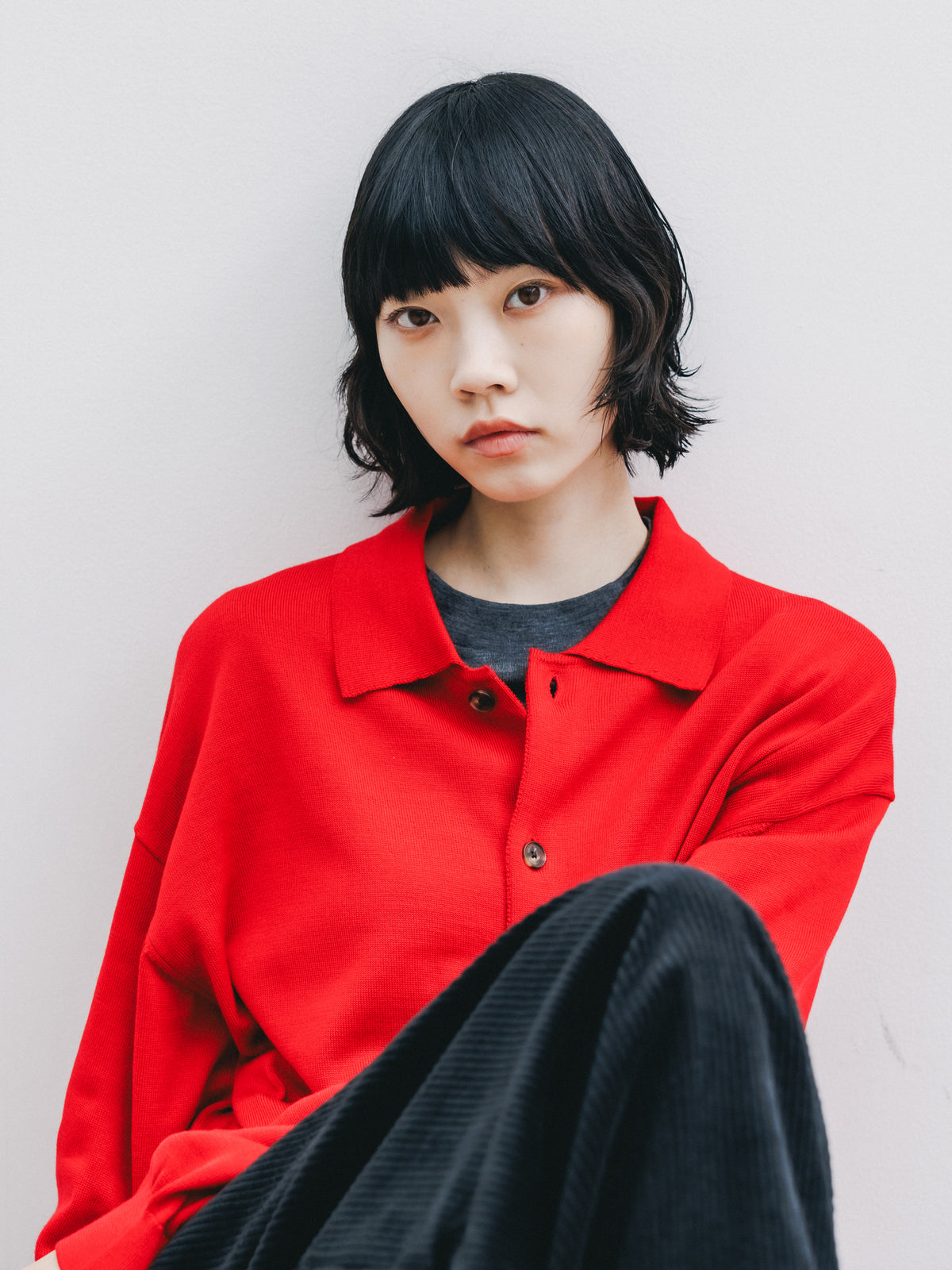 【10.21 WED 20:00- IN STOCK】 12G WOOL KNIT COLLARED CARDIGAN (RED)