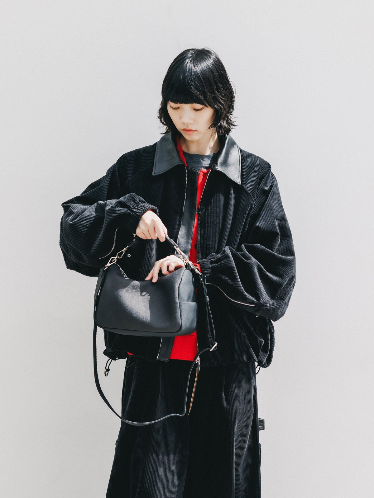 【10.21 WED 20:00- IN STOCK】 LEATHER COLLAR CORDUROY CITY UTILITY BALLOON JACKET (BLACK)