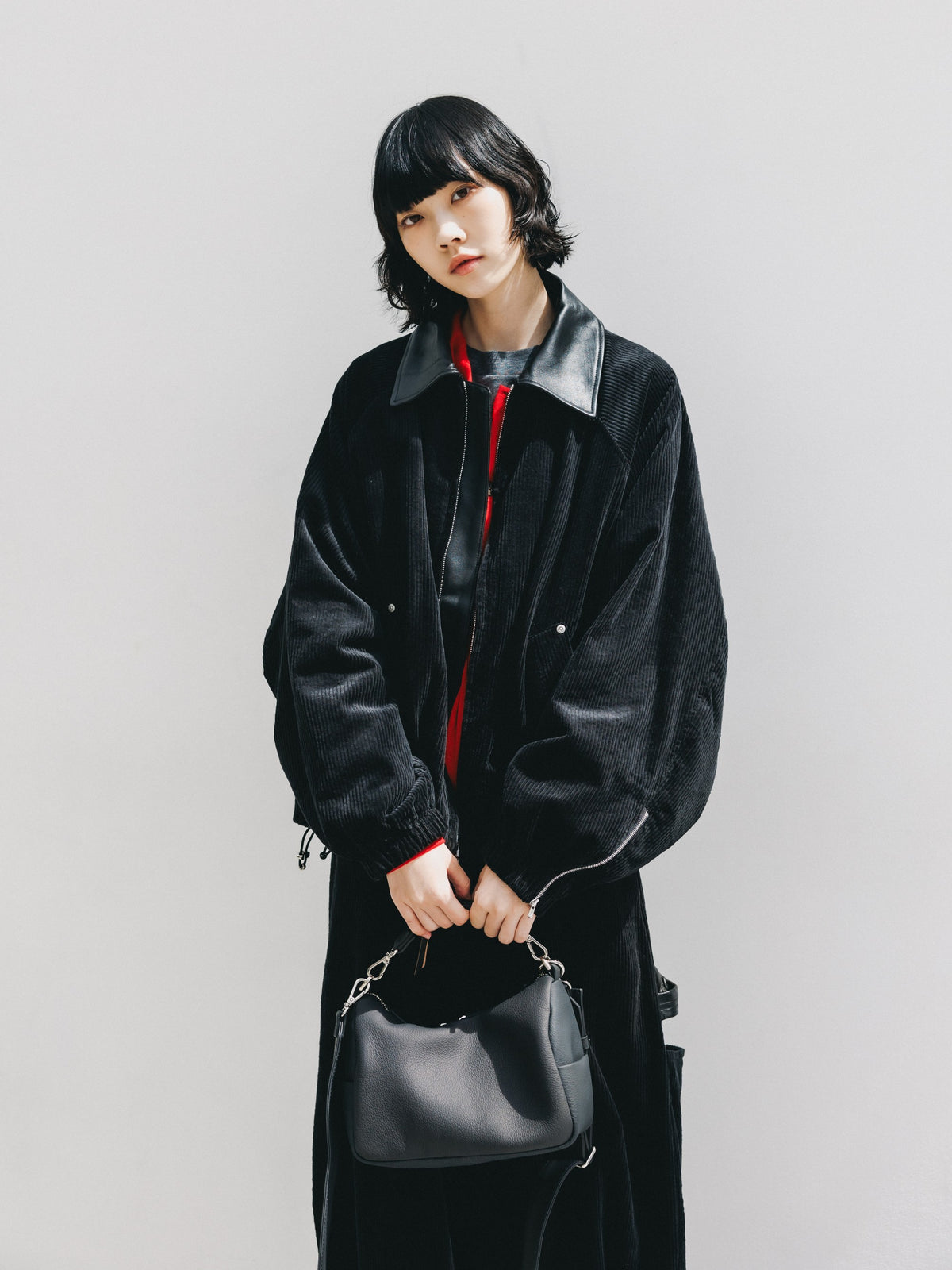 【10.21 WED 20:00- IN STOCK】 LEATHER COLLAR CORDUROY CITY UTILITY BALLOON JACKET (BLACK)