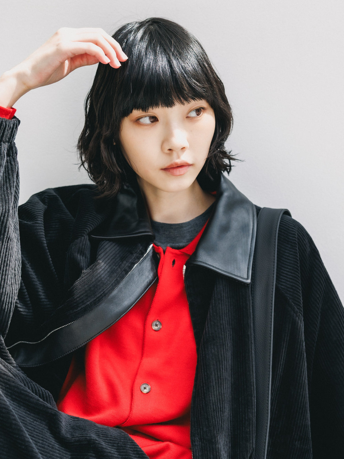 【10.21 WED 20:00- IN STOCK】 LEATHER COLLAR CORDUROY CITY UTILITY BALLOON JACKET (BLACK)