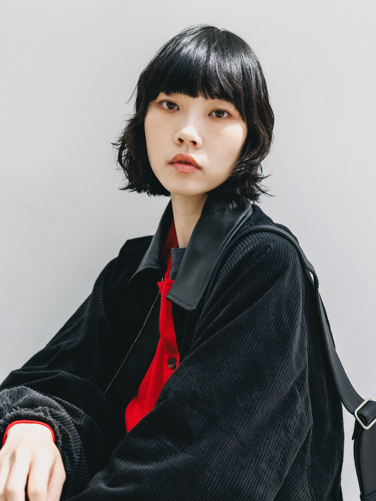 【10.21 WED 20:00- IN STOCK】 LEATHER COLLAR CORDUROY CITY UTILITY BALLOON JACKET (BLACK)
