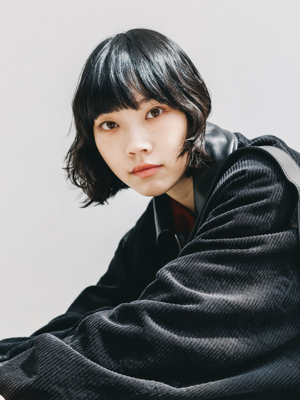【10.21 WED 20:00- IN STOCK】 LEATHER COLLAR CORDUROY CITY UTILITY BALLOON JACKET (BLACK)