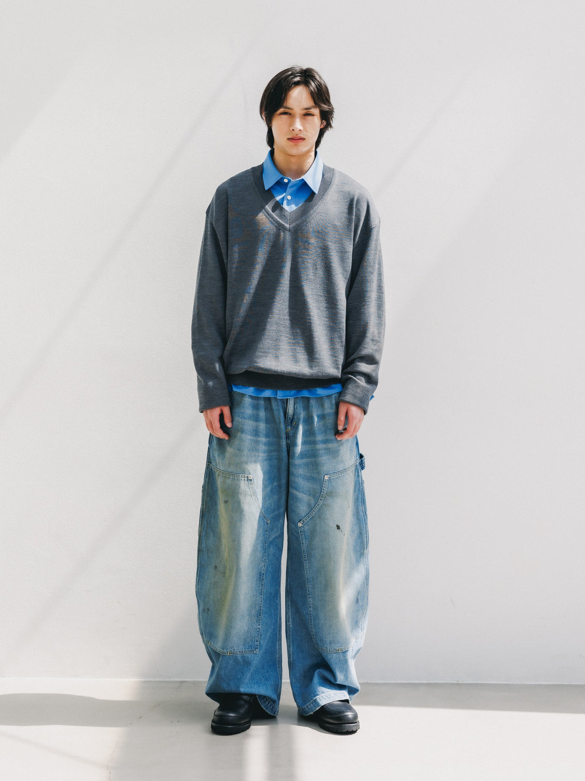 【10.31 SAT 20:00- IN STOCK】 12G WOOL V-NECK KNIT PULLOVER (GRAY)