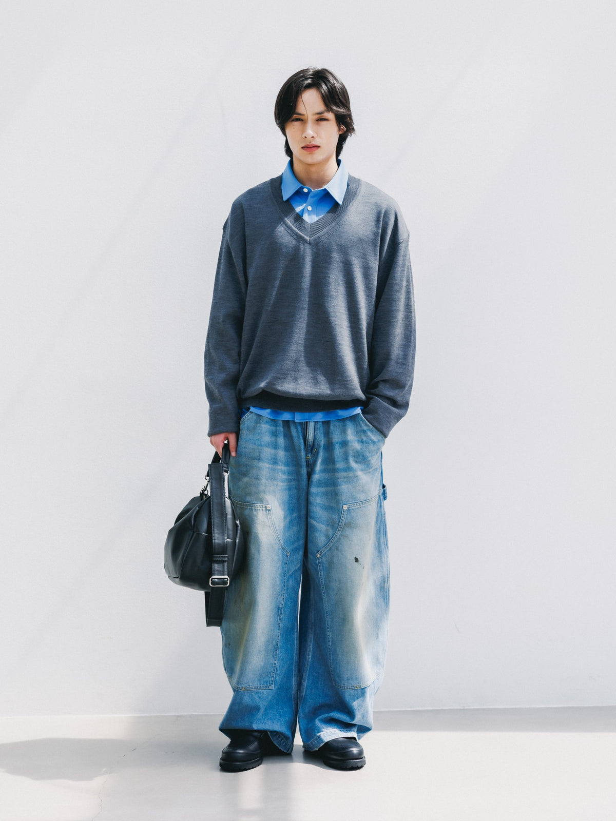 【10.31 SAT 20:00- IN STOCK】 12G WOOL V-NECK KNIT PULLOVER (GRAY)