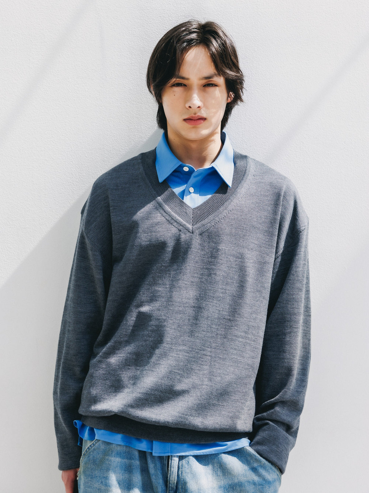 【10.31 SAT 20:00- IN STOCK】 12G WOOL V-NECK KNIT PULLOVER (GRAY)