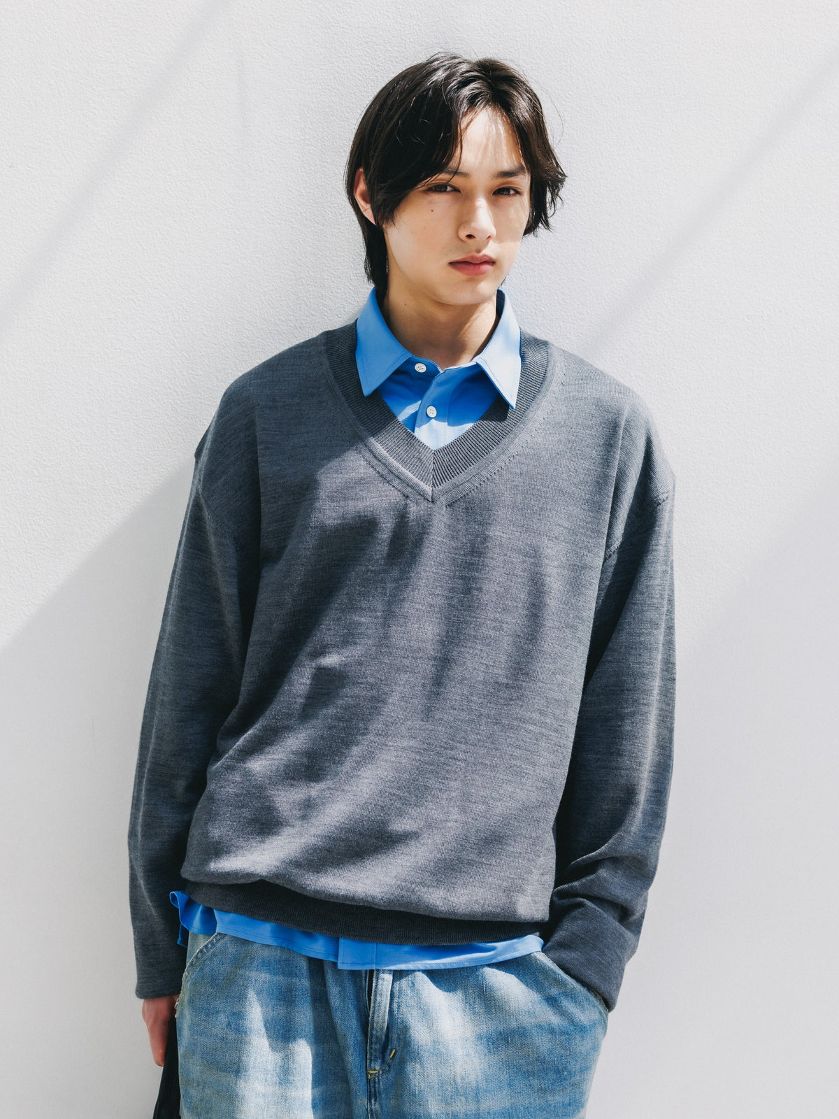【10.31 SAT 20:00- IN STOCK】 12G WOOL V-NECK KNIT PULLOVER (GRAY)