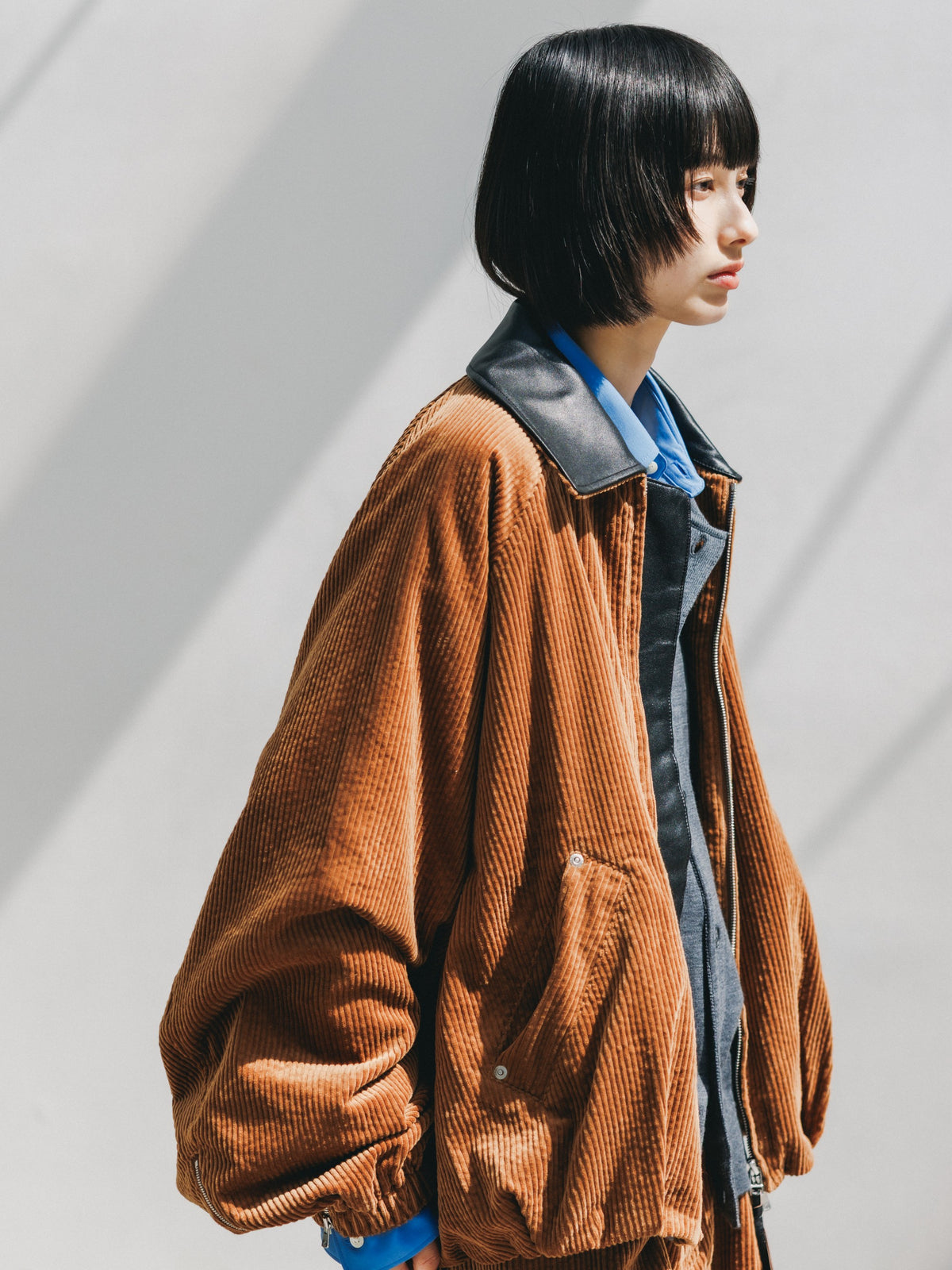 【10.21 WED 20:00- IN STOCK】 LEATHER COLLAR CORDUROY CITY UTILITY BALLOON JACKET (CAMEL)