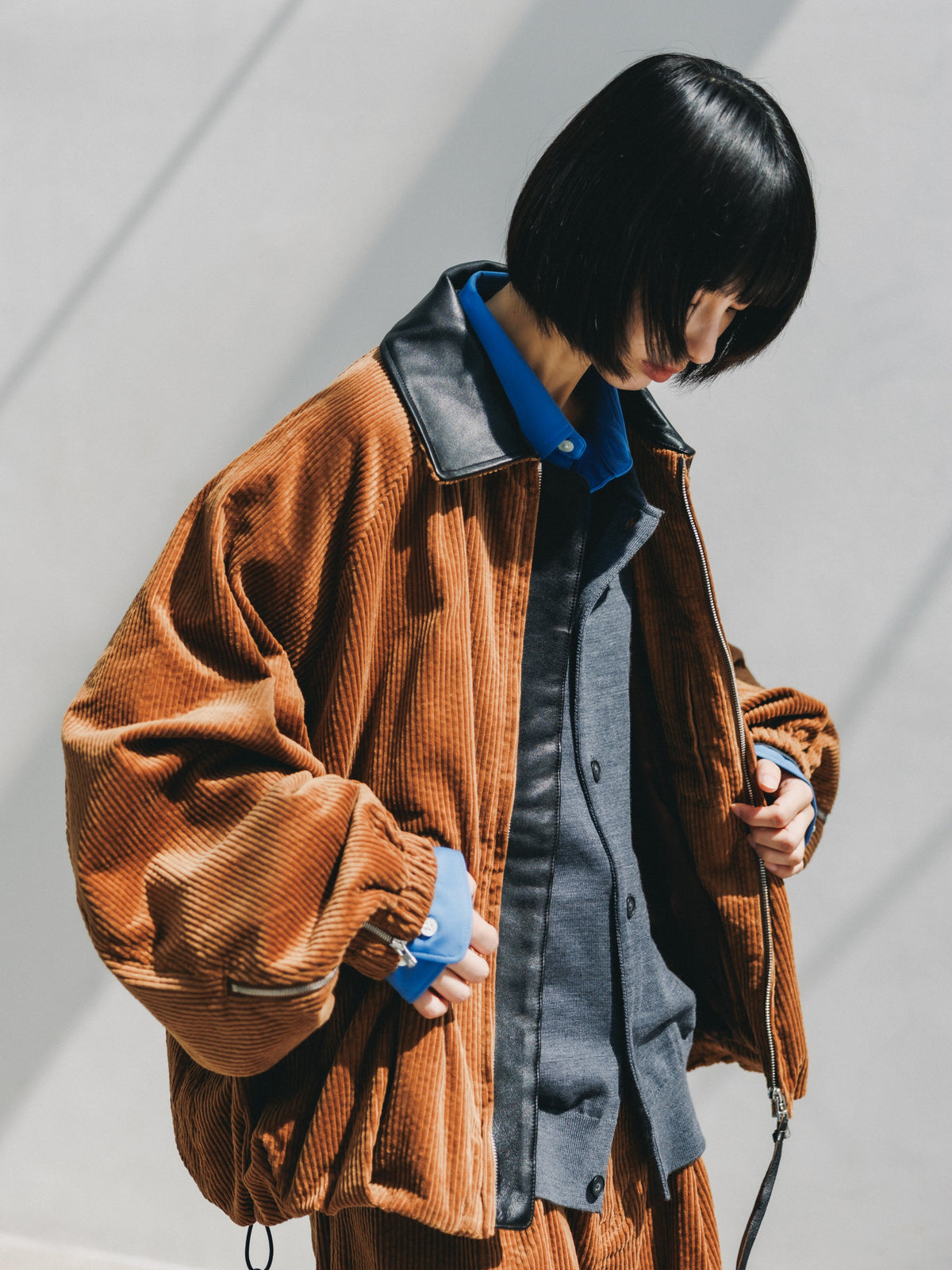 【10.21 WED 20:00- IN STOCK】 LEATHER COLLAR CORDUROY CITY UTILITY BALLOON JACKET (CAMEL)