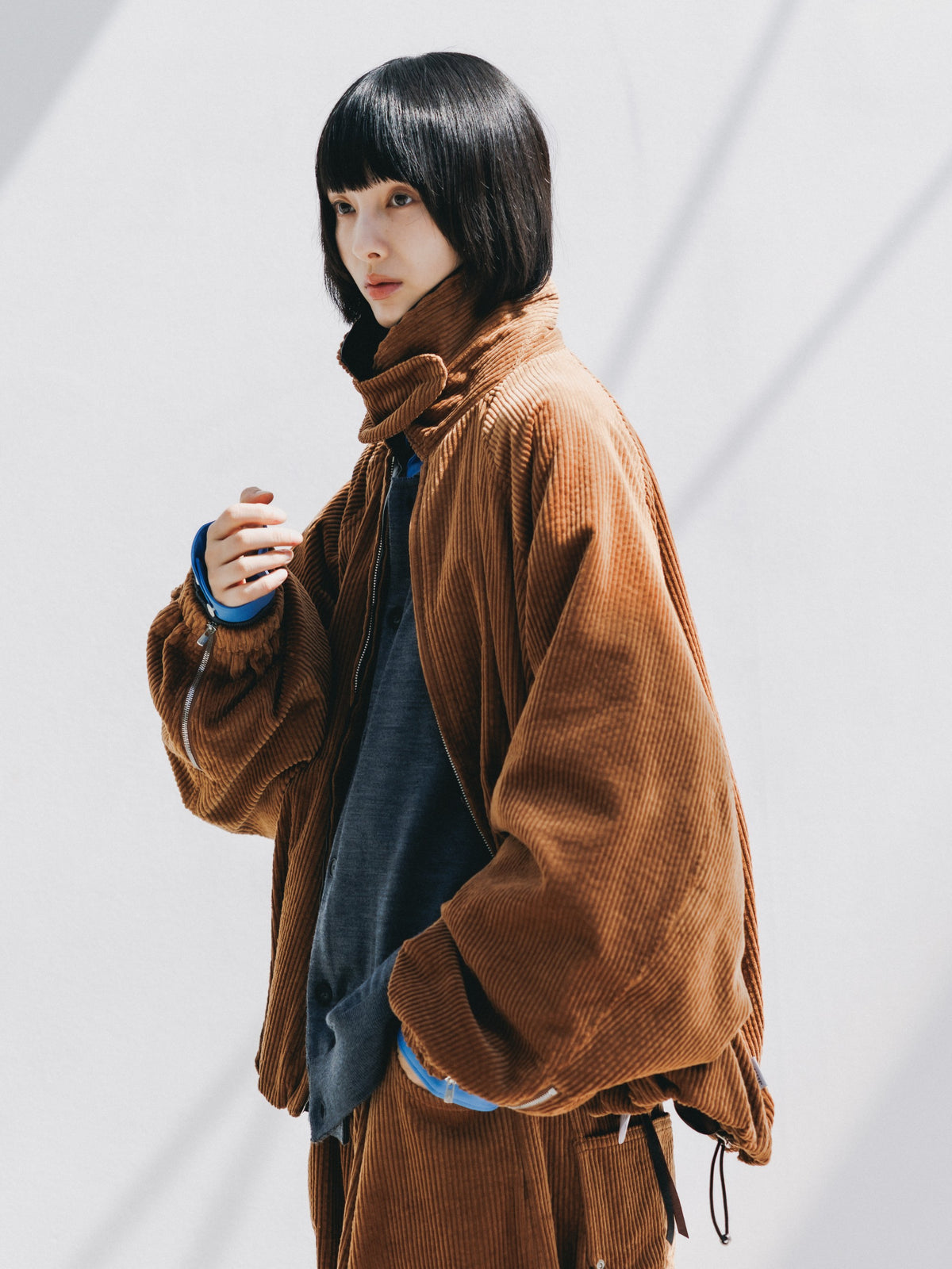 【10.21 WED 20:00- IN STOCK】 LEATHER COLLAR CORDUROY CITY UTILITY BALLOON JACKET (CAMEL)
