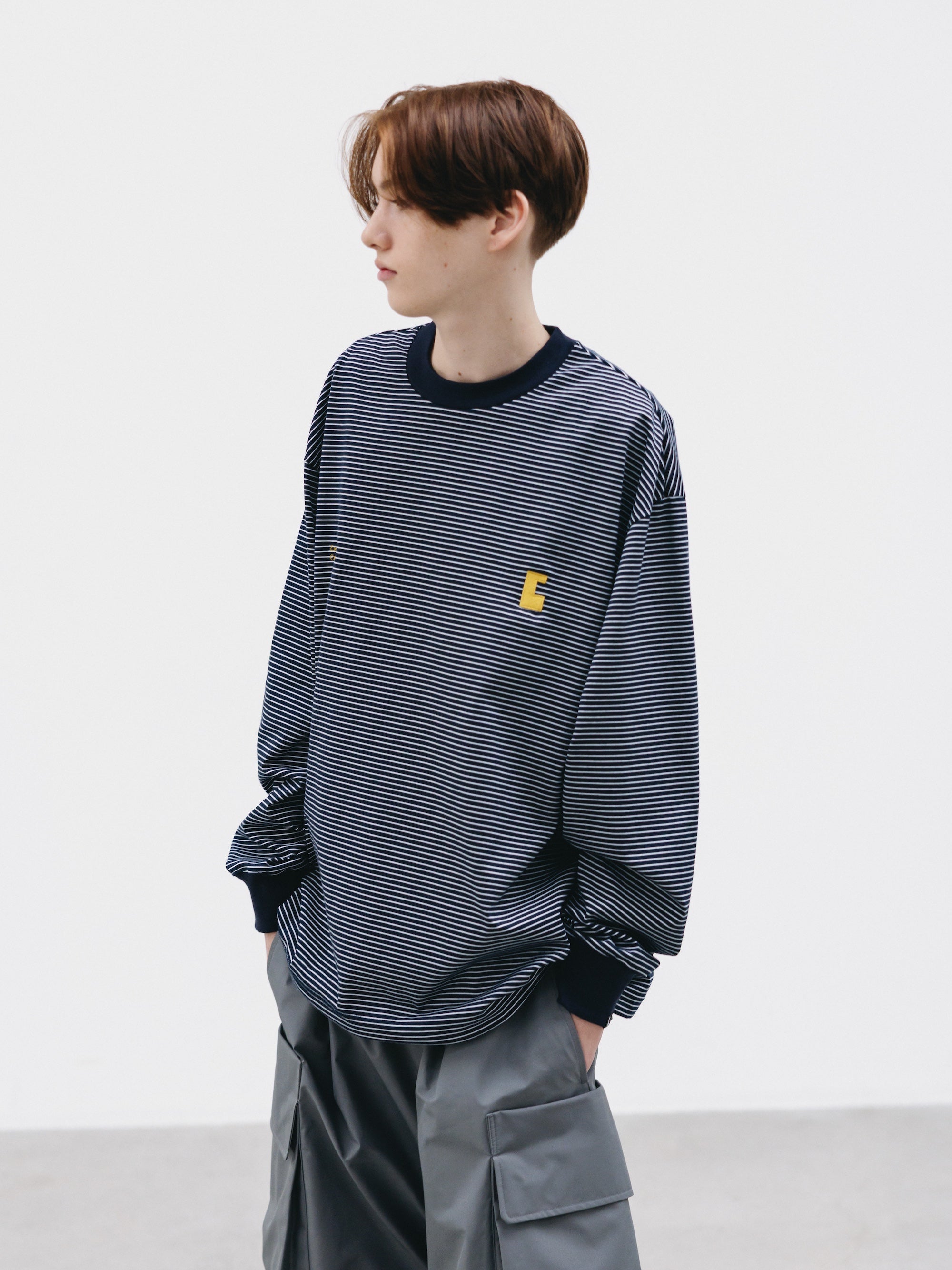 【2.28 SAT 20:00- IN STOCK】"C×CONCEPT" STRIPED L/S T-SHIRT WITH DRAWSTRINGS (NAVY×WHITE)