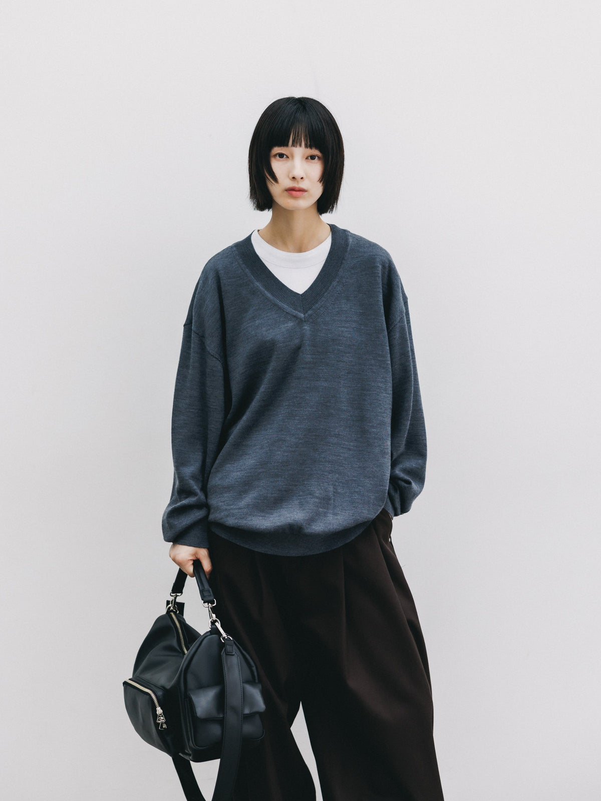 【10.31 SAT 20:00- IN STOCK】 12G WOOL V-NECK KNIT PULLOVER (GRAY)