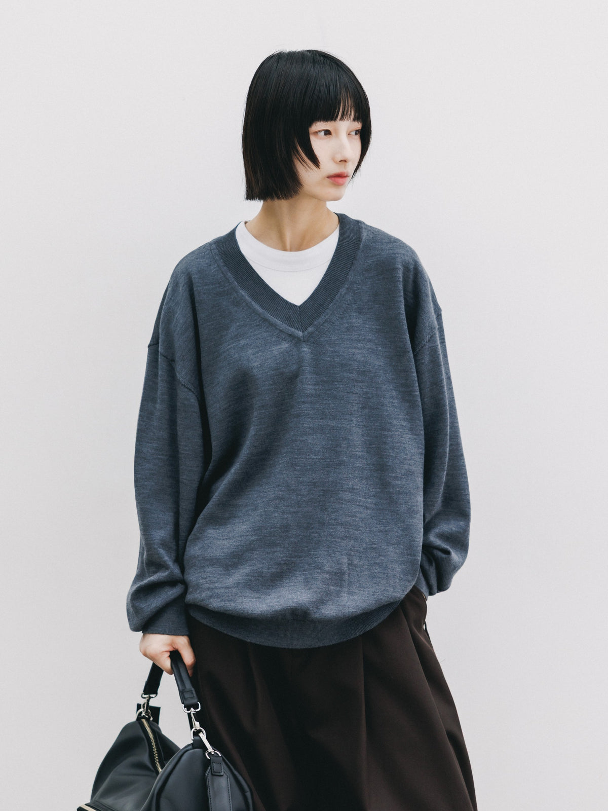 【10.31 SAT 20:00- IN STOCK】 12G WOOL V-NECK KNIT PULLOVER (GRAY)