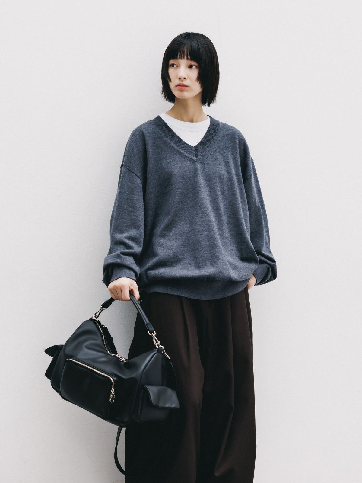 【10.31 SAT 20:00- IN STOCK】 12G WOOL V-NECK KNIT PULLOVER (GRAY)