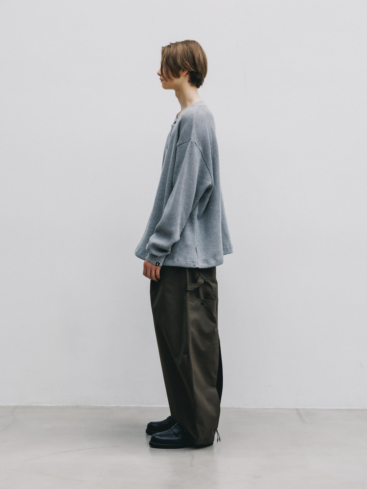 【10.28 WED 20:00- IN STOCK】 THERMAL HENLEY NECK L/S T-SHIRT WITH DRAWSTRINGS (GRAY)