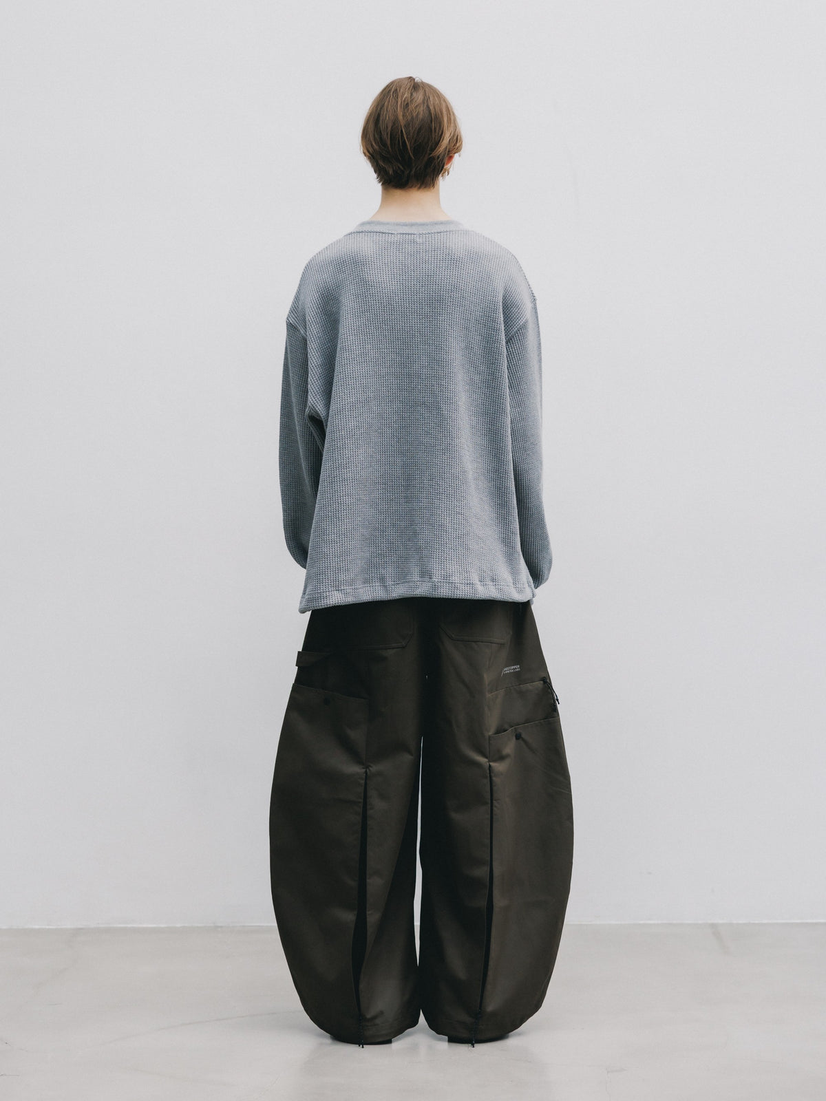 【10.28 WED 20:00- IN STOCK】 THERMAL HENLEY NECK L/S T-SHIRT WITH DRAWSTRINGS (GRAY)