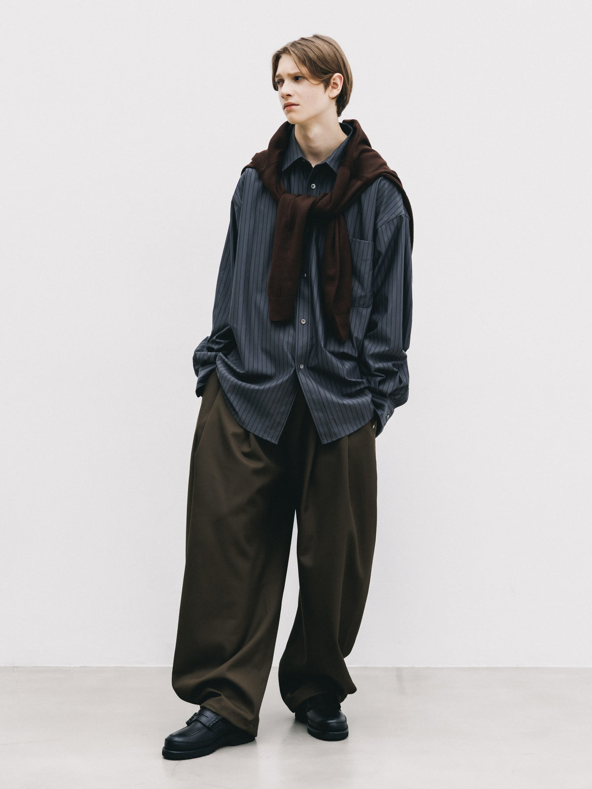 【10.31 SAT 20:00- IN STOCK】 THICK/THIN STRIPE 46G KNIT EVERYDAY L/S SHIRT (CHARCOAL STRIPE)
