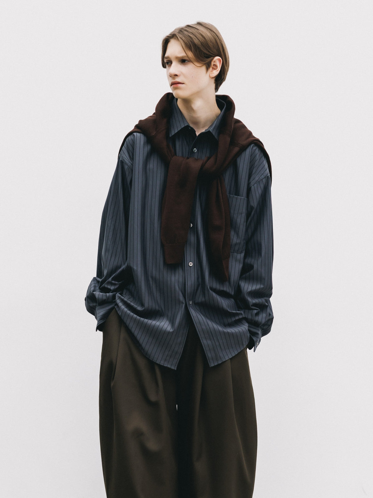 【10.31 SAT 20:00- IN STOCK】 THICK/THIN STRIPE 46G KNIT EVERYDAY L/S SHIRT (CHARCOAL STRIPE)