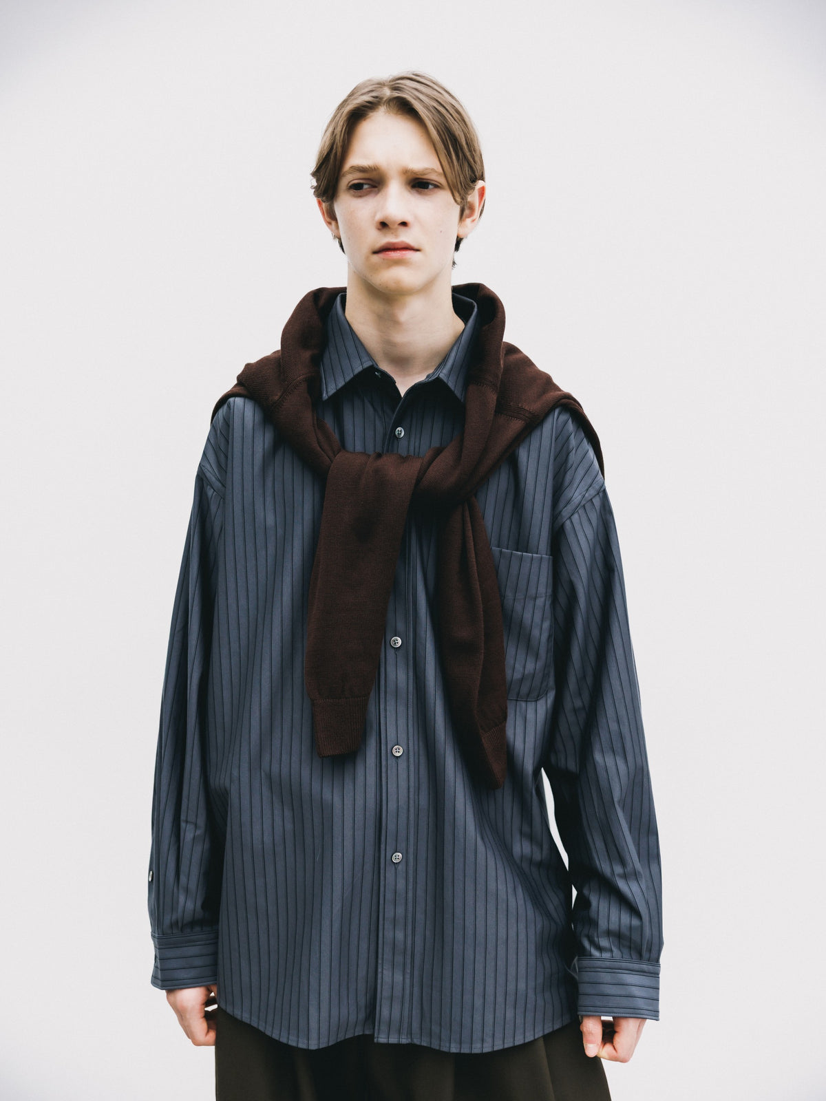 【10.31 SAT 20:00- IN STOCK】 THICK/THIN STRIPE 46G KNIT EVERYDAY L/S SHIRT (CHARCOAL STRIPE)
