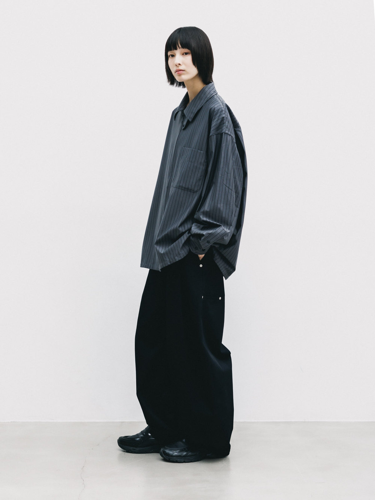 【10.24 SAT 20:00- IN STOCK】 THICK/THIN STRIPE 46G KNIT EVERYDAY ZIP UP L/S SHIRT (CHARCOAL STRIPE)