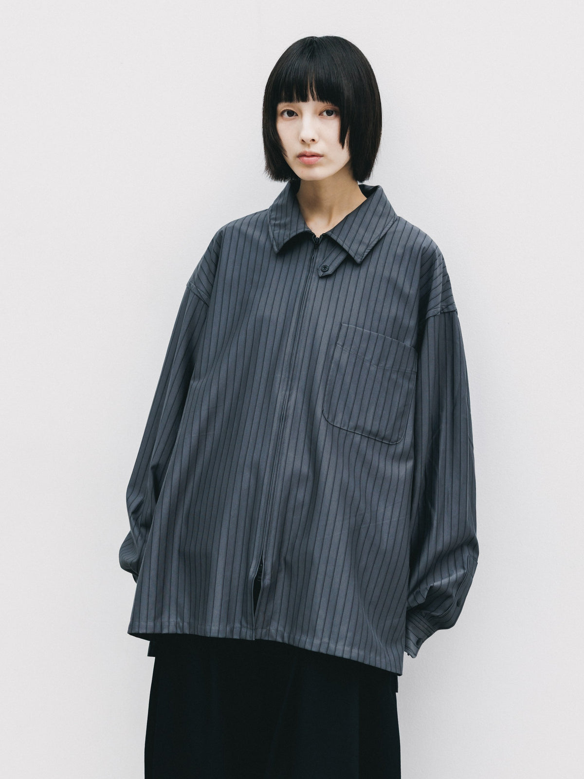 【10.24 SAT 20:00- IN STOCK】 THICK/THIN STRIPE 46G KNIT EVERYDAY ZIP UP L/S SHIRT (CHARCOAL STRIPE)