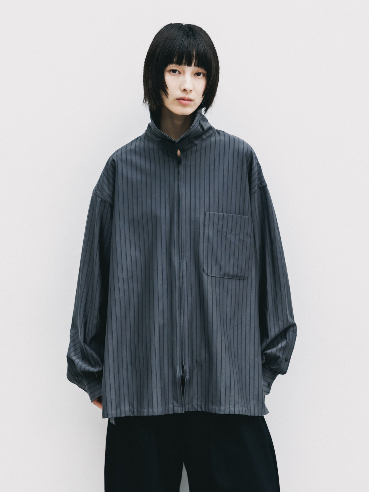 【10.24 SAT 20:00- IN STOCK】 THICK/THIN STRIPE 46G KNIT EVERYDAY ZIP UP L/S SHIRT (CHARCOAL STRIPE)