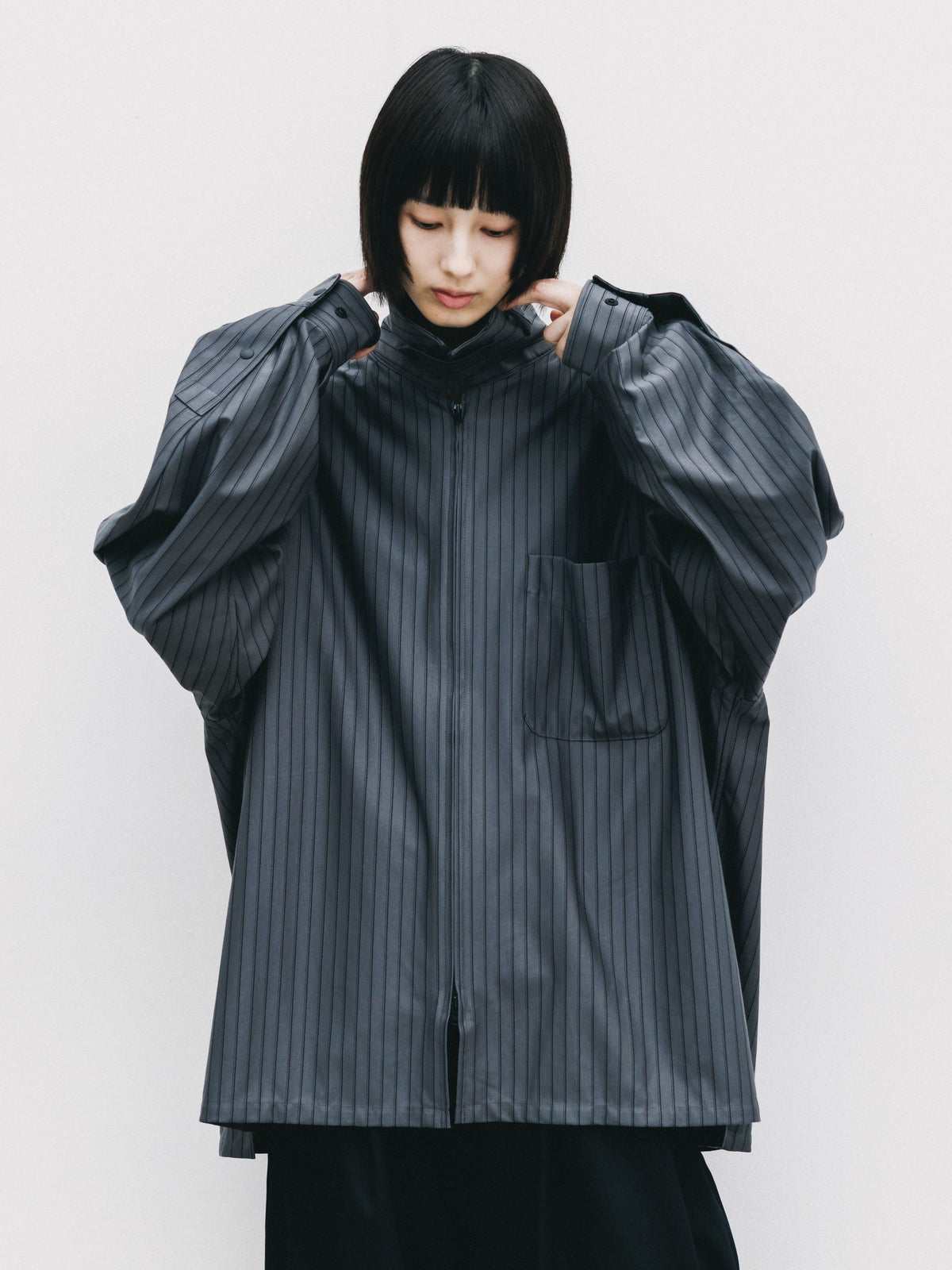 【10.24 SAT 20:00- IN STOCK】 THICK/THIN STRIPE 46G KNIT EVERYDAY ZIP UP L/S SHIRT (CHARCOAL STRIPE)