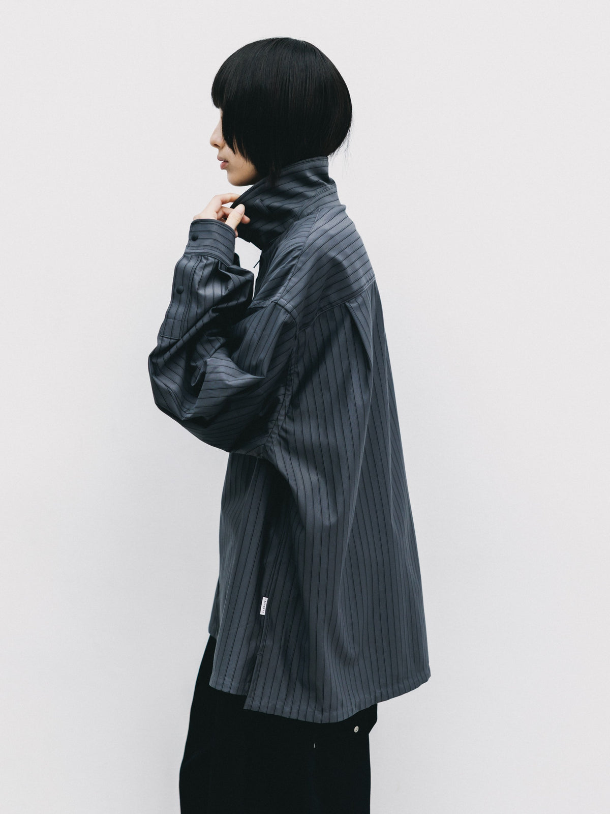 【10.24 SAT 20:00- IN STOCK】 THICK/THIN STRIPE 46G KNIT EVERYDAY ZIP UP L/S SHIRT (CHARCOAL STRIPE)