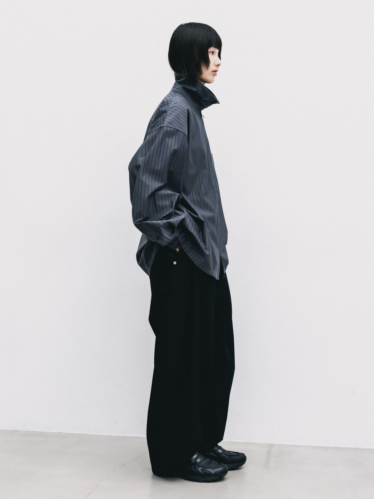 【10.24 SAT 20:00- IN STOCK】 THICK/THIN STRIPE 46G KNIT EVERYDAY ZIP UP L/S SHIRT (CHARCOAL STRIPE)