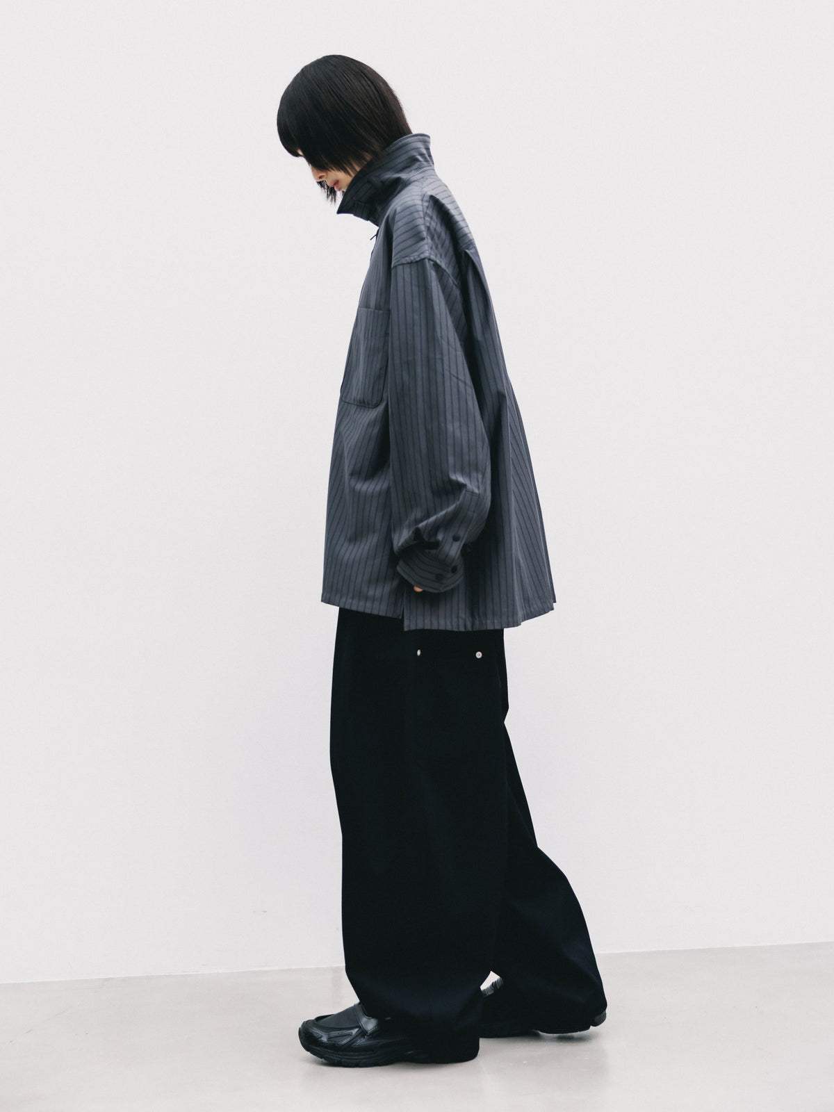 【10.24 SAT 20:00- IN STOCK】 THICK/THIN STRIPE 46G KNIT EVERYDAY ZIP UP L/S SHIRT (CHARCOAL STRIPE)