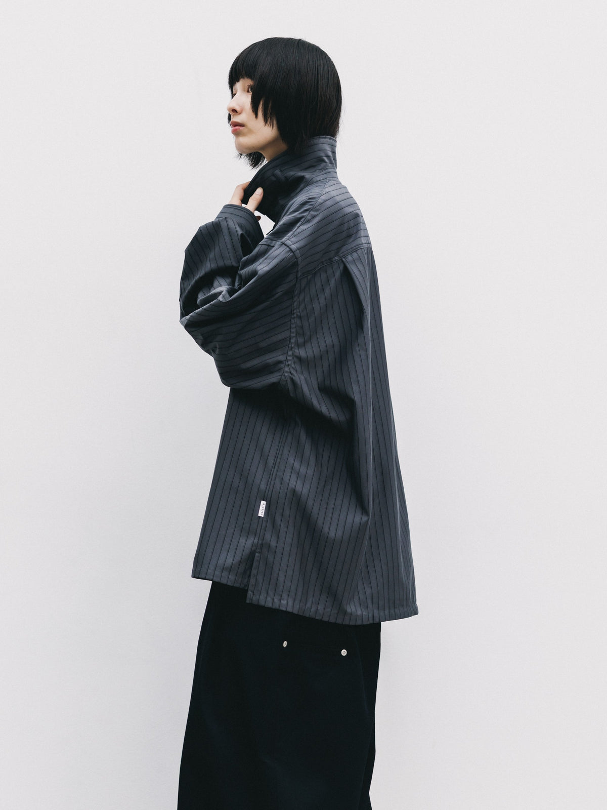 【10.24 SAT 20:00- IN STOCK】 THICK/THIN STRIPE 46G KNIT EVERYDAY ZIP UP L/S SHIRT (CHARCOAL STRIPE)