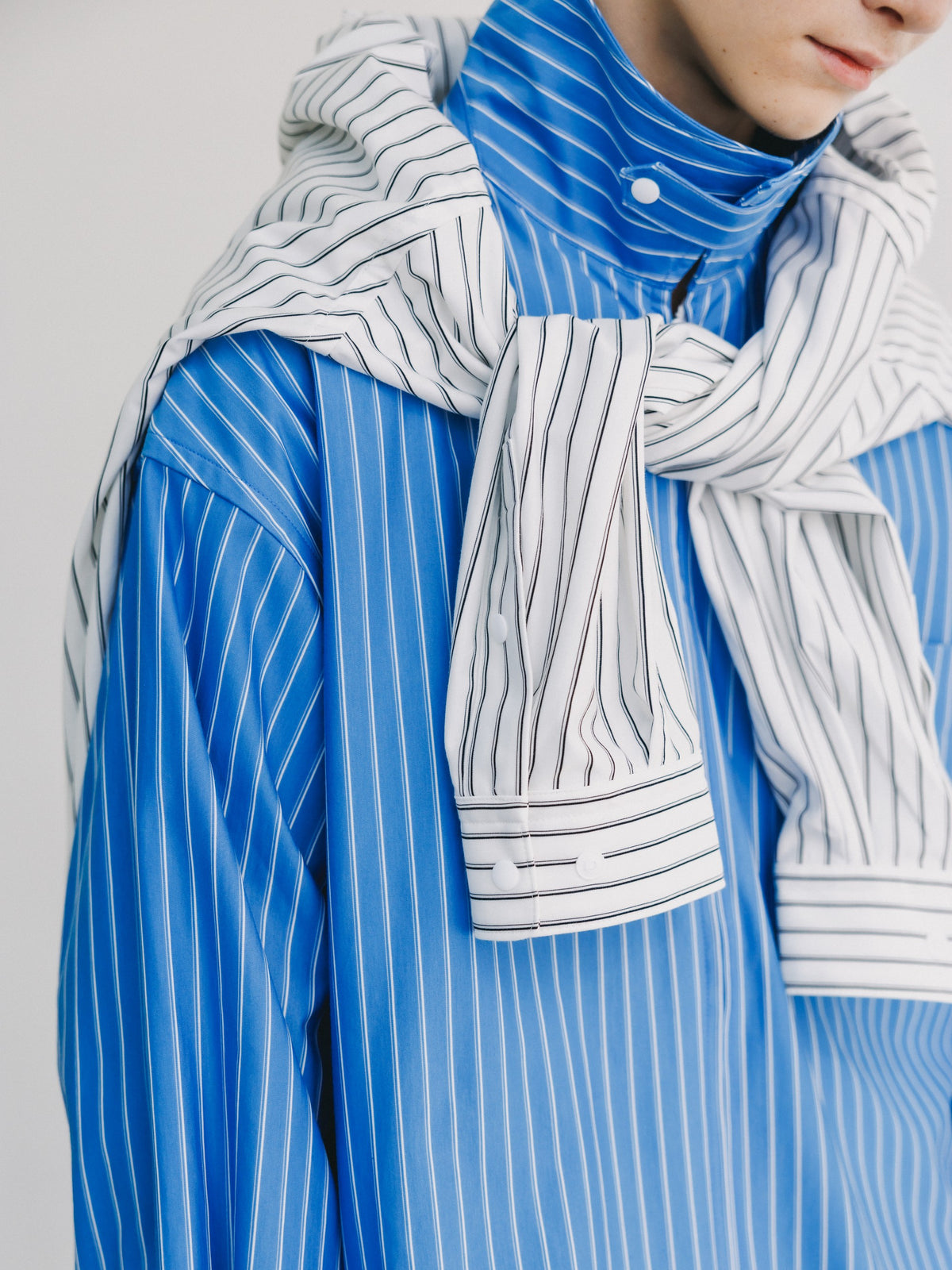 【10.24 SAT 20:00- IN STOCK】 THICK/THIN STRIPE 46G KNIT EVERYDAY ZIP UP L/S SHIRT (SAX BLUE STRIPE)