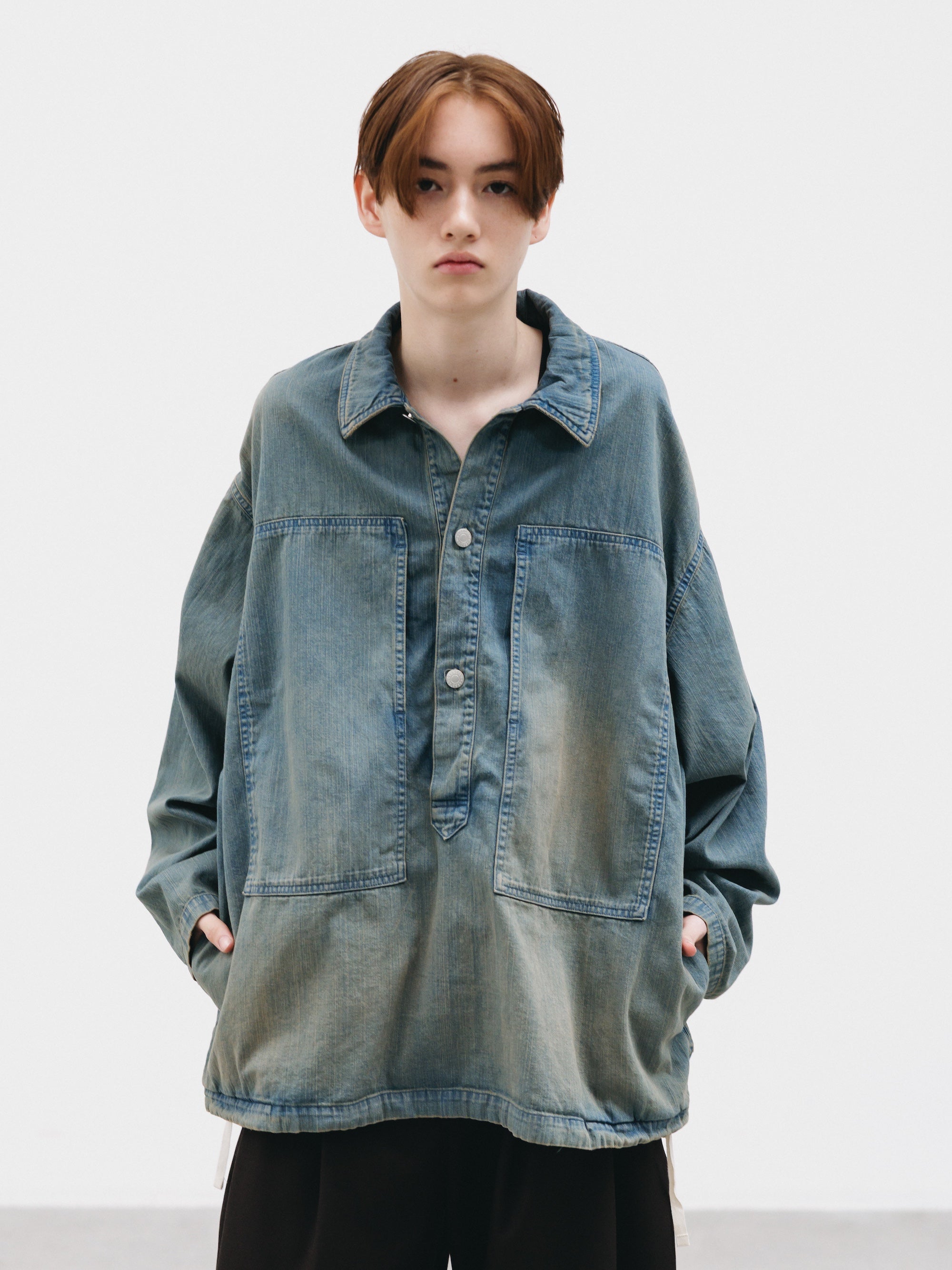 VINTAGE DYED SELVEDGE DENIM US ARMY M-35 PULLOVER JACKET (VINTAGE BEIG