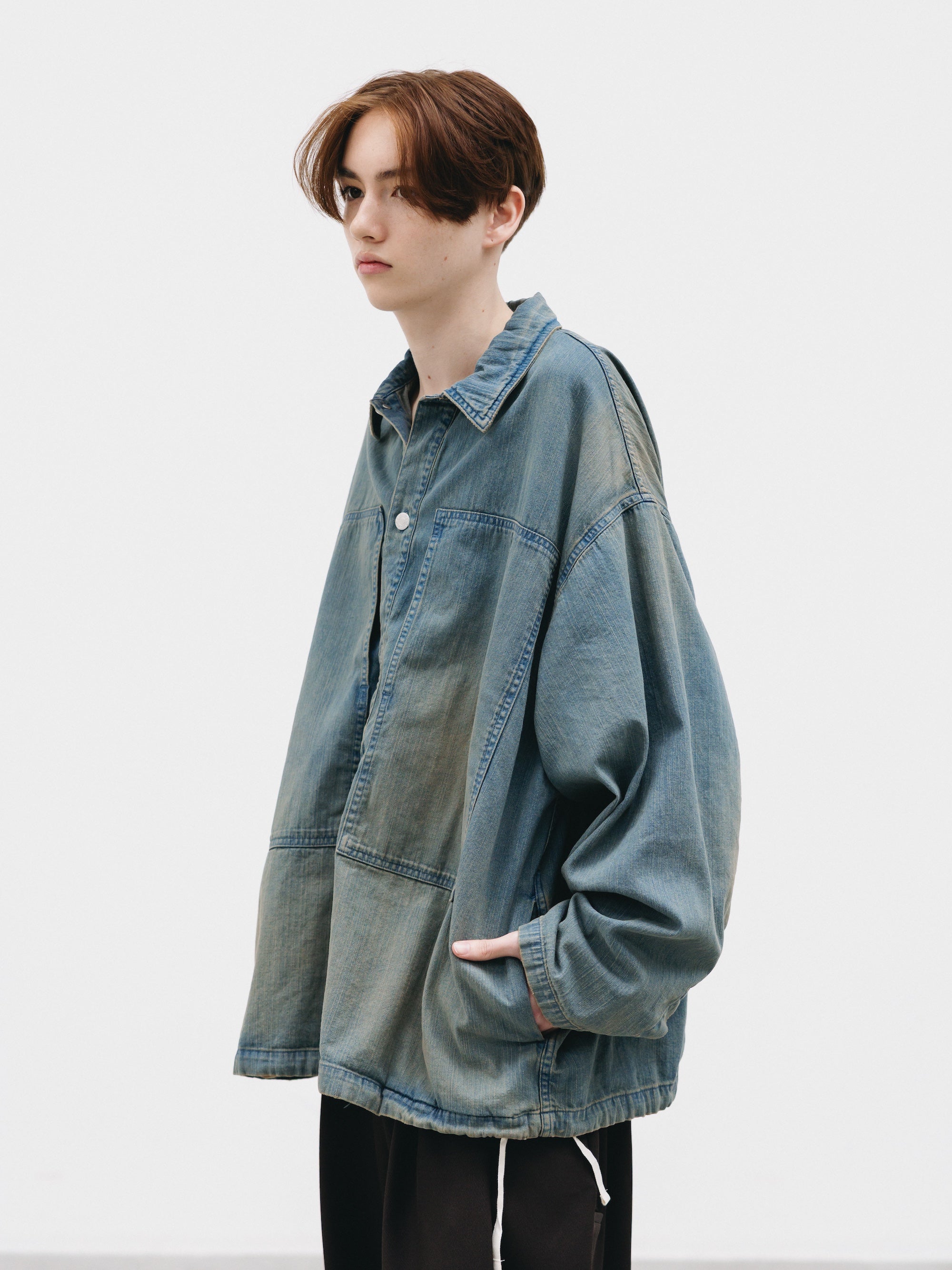 VINTAGE DYED SELVEDGE DENIM US ARMY M-35 PULLOVER JACKET (VINTAGE BEIG