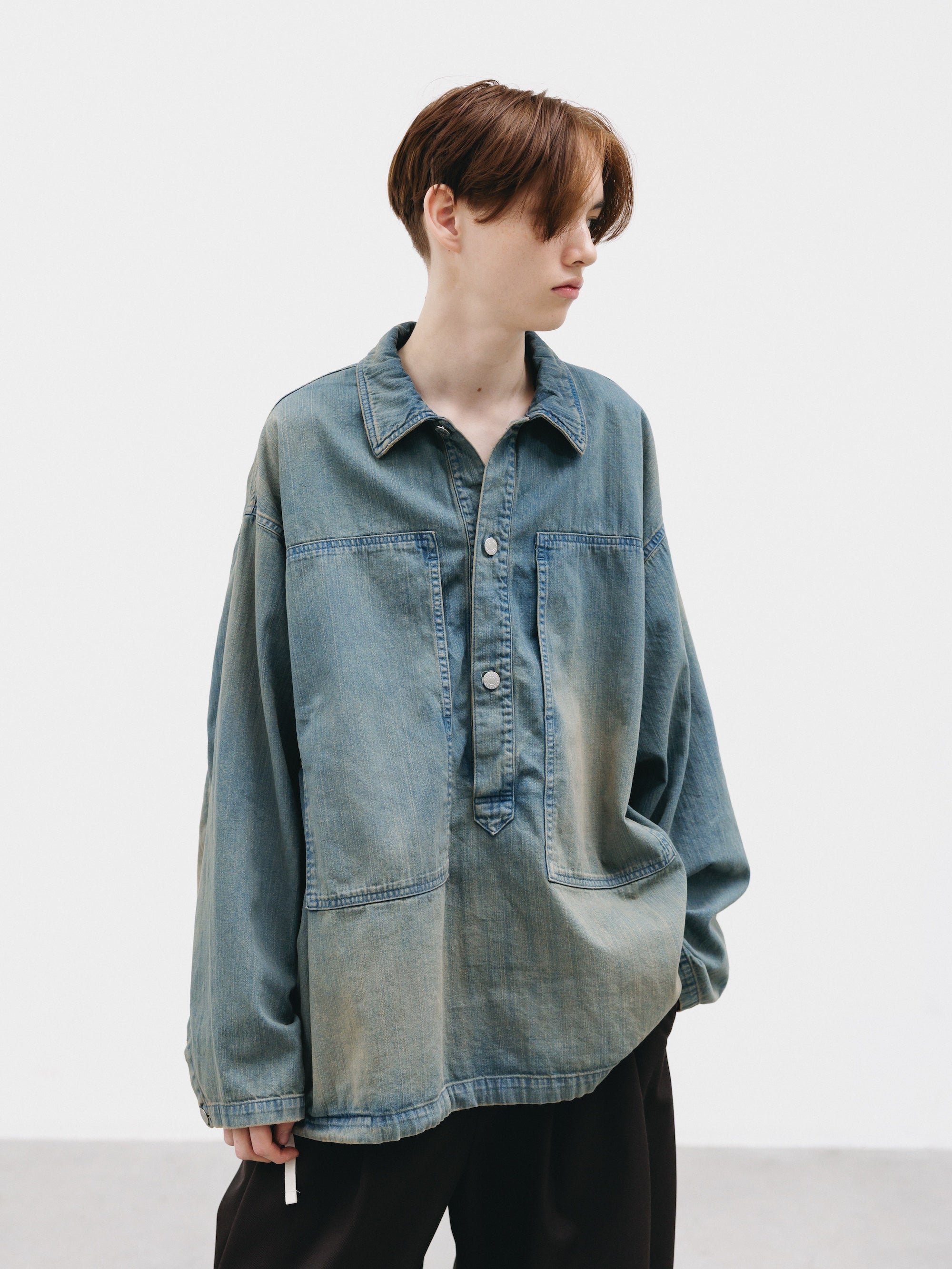VINTAGE DYED SELVEDGE DENIM US ARMY M-35 PULLOVER JACKET (VINTAGE BEIG