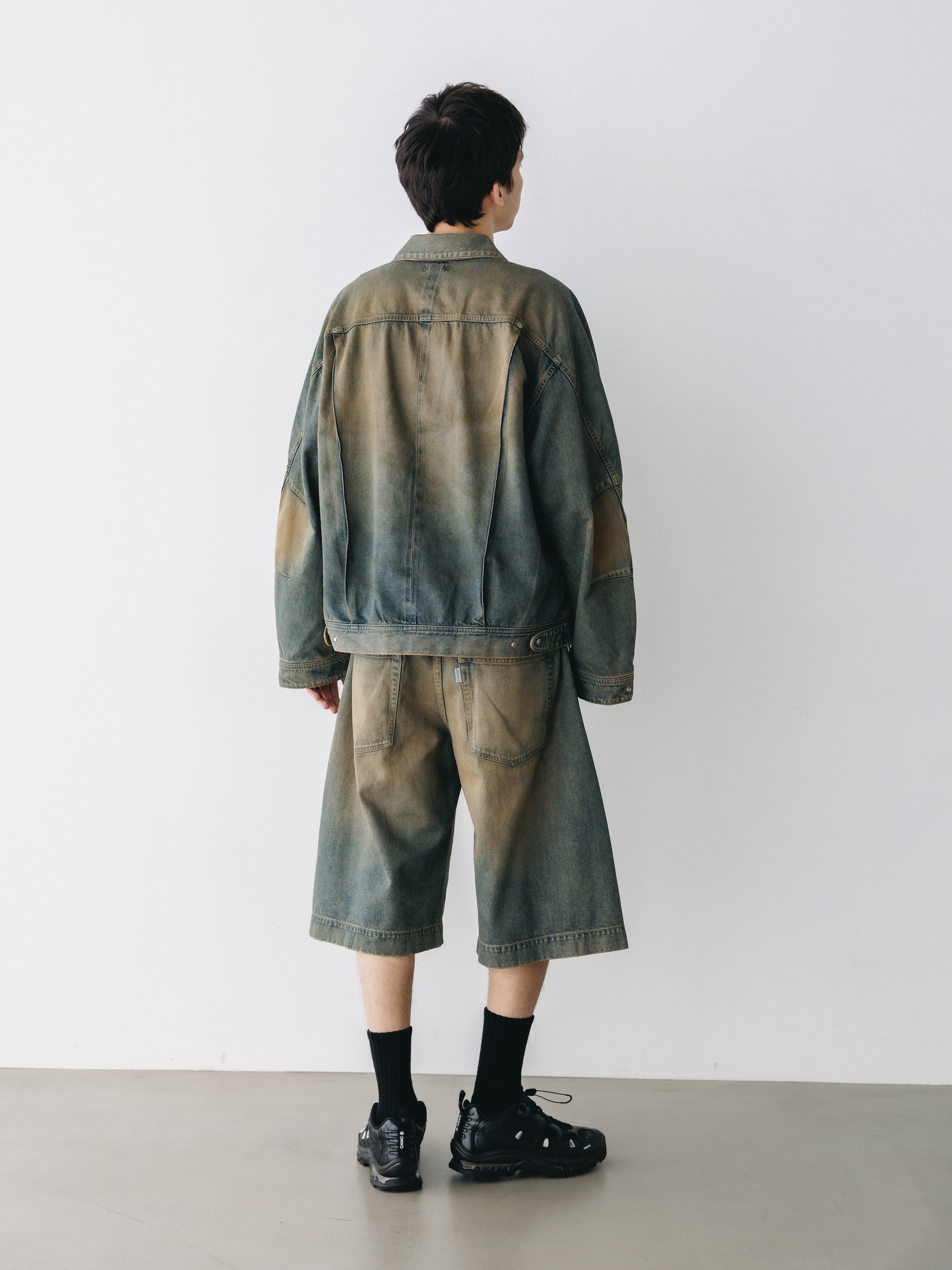 VINTAGE DYED SELVEDGE DENIM CITY BAGGY HALF PANTS (VINTAGE BEIGE)