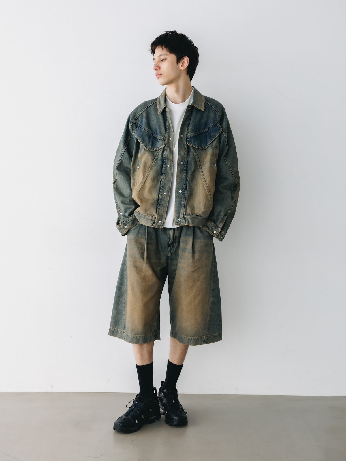 【10.10 SAT 20:00- IN STOCK】 VINTAGE DYED SELVEDGE DENIM FUTURE TRUCKER JACKET (VINTAGE BEIGE)